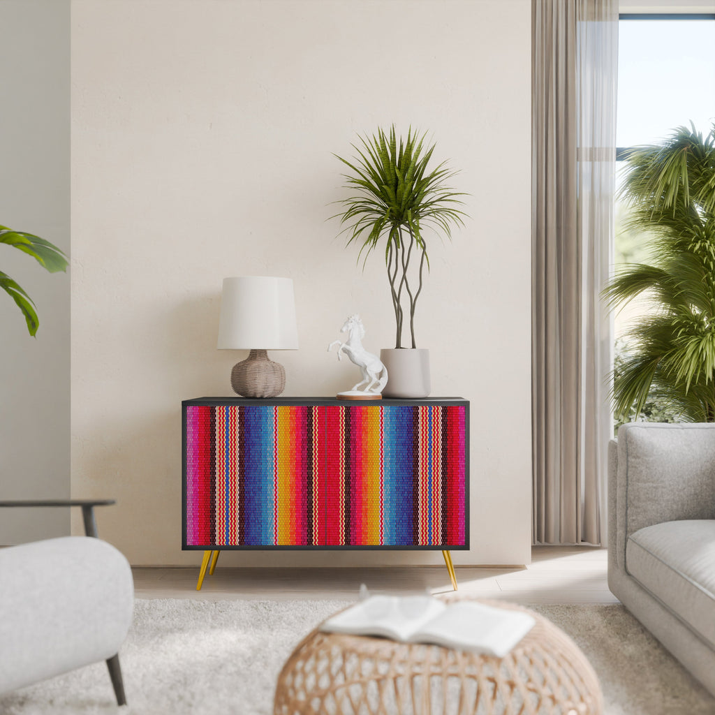 ETHNIC MEXICAN Aparador de 2 Portas em Acabamento Preto