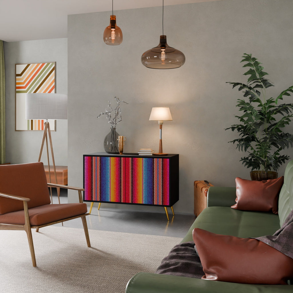 ETHNIC MEXICAN Aparador de 2 Portas em Acabamento Preto