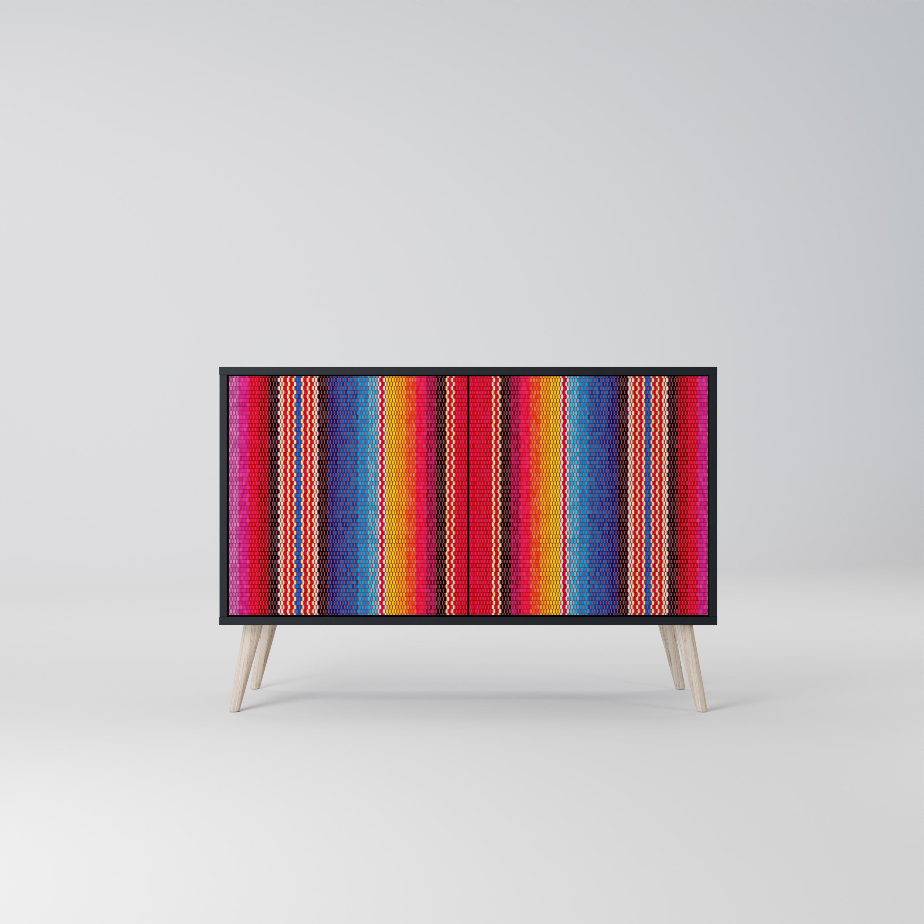 ETHNIC MEXICAN Aparador de 2 Portas em Acabamento Preto