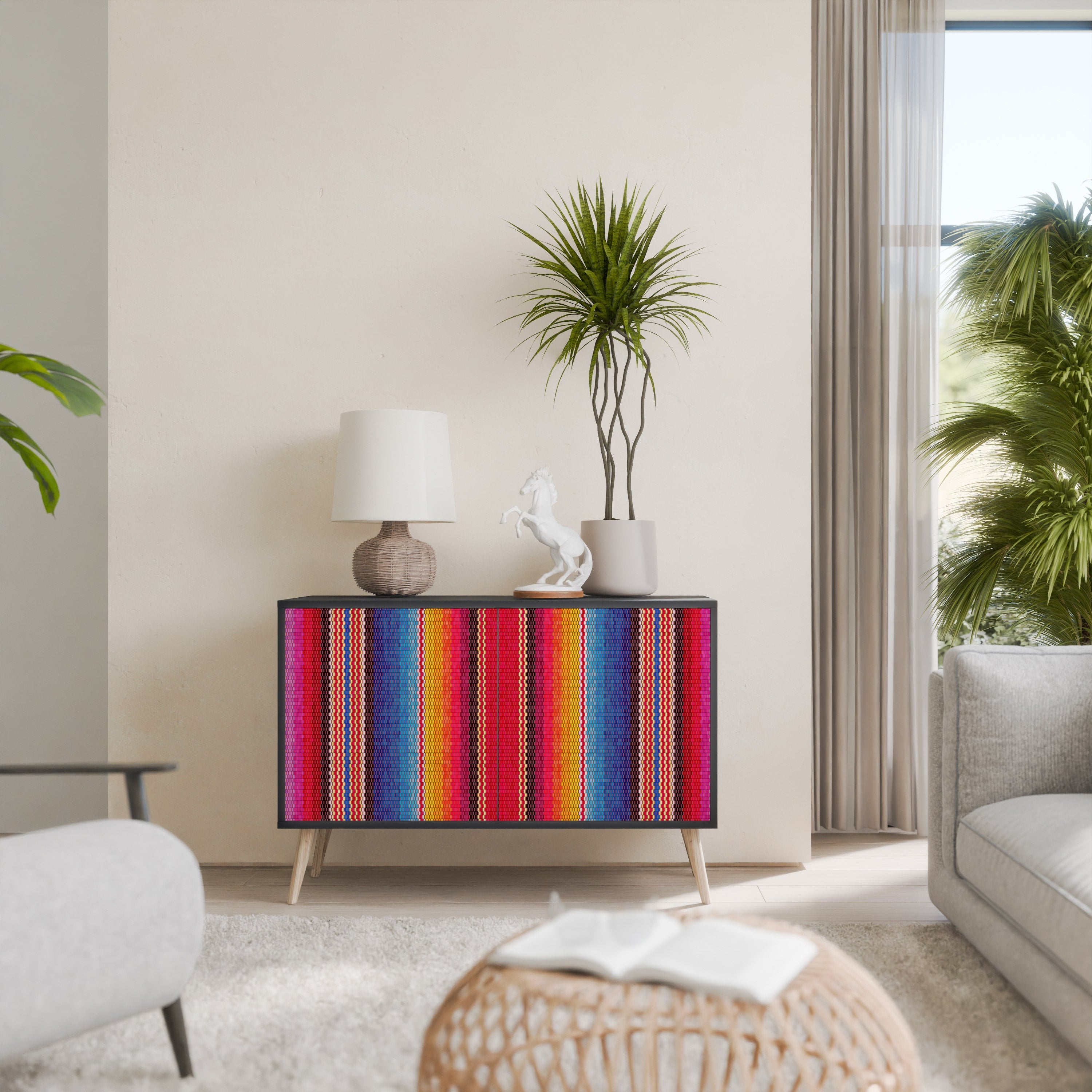 ETHNIC MEXICAN Aparador de 2 Portas em Acabamento Preto