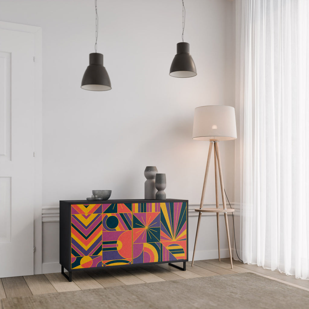 ELECTRIC PATTERNS Aparador de 2 Portas em Acabamento Preto