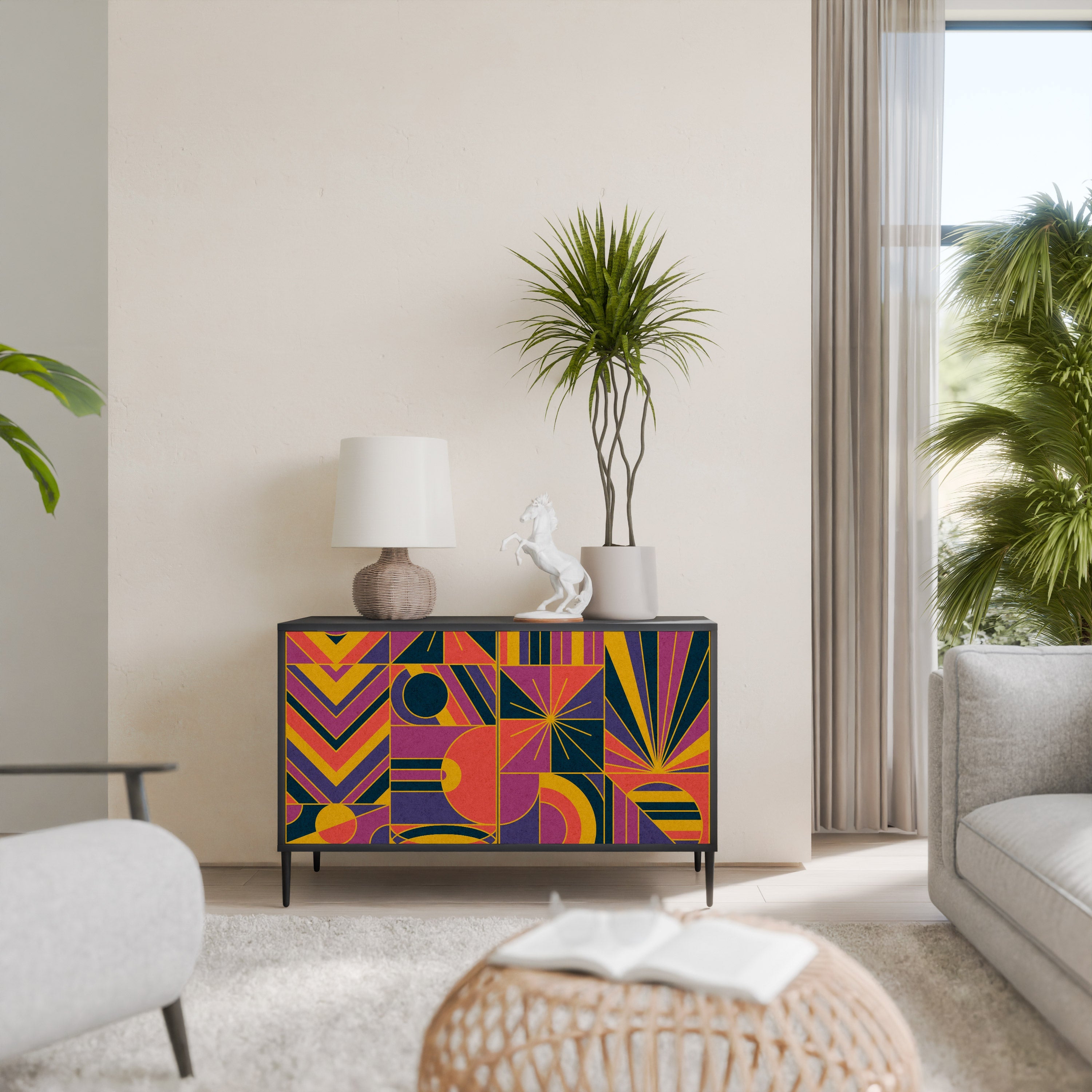 ELECTRIC PATTERNS Aparador de 2 Portas em Acabamento Preto