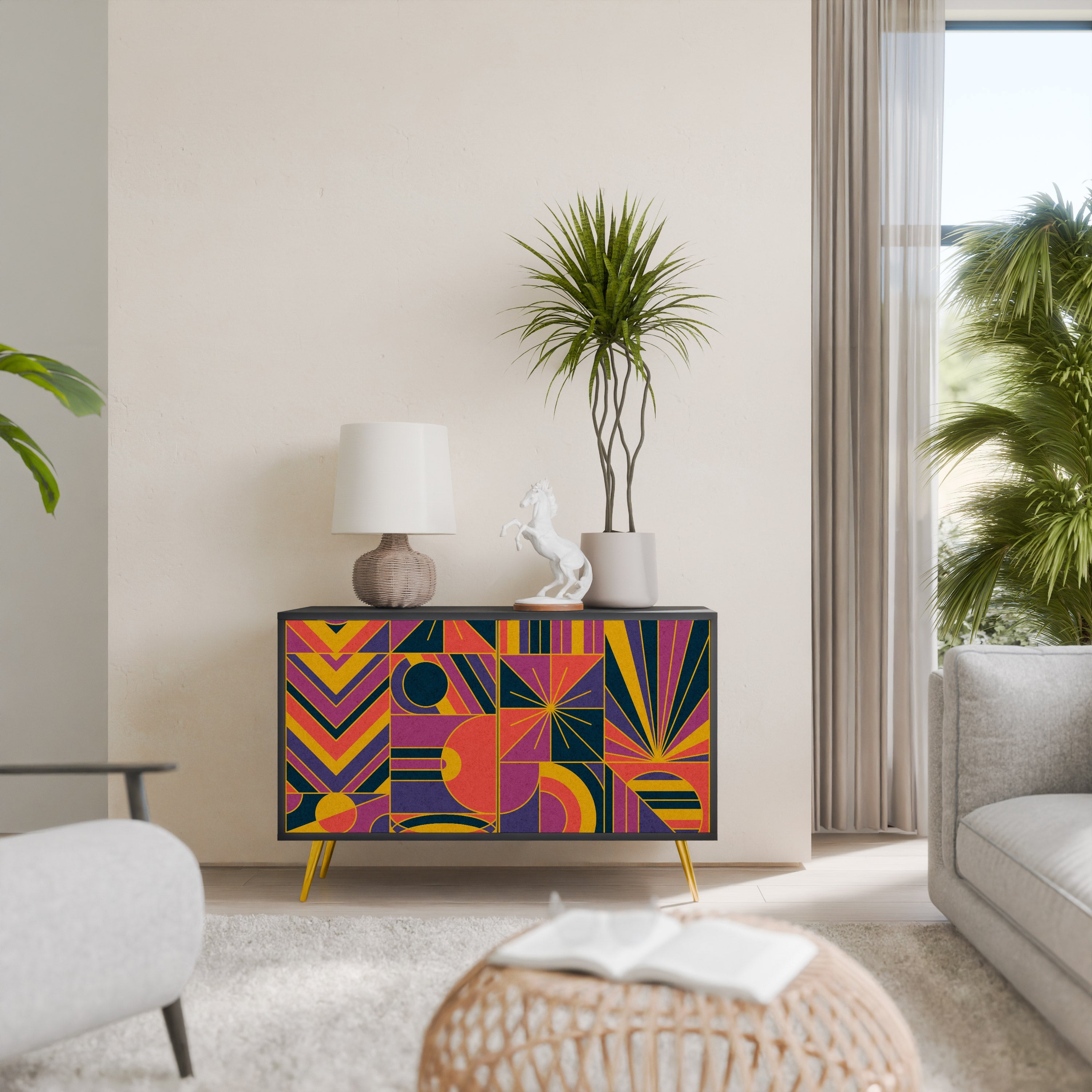 ELECTRIC PATTERNS Aparador de 2 Portas em Acabamento Preto