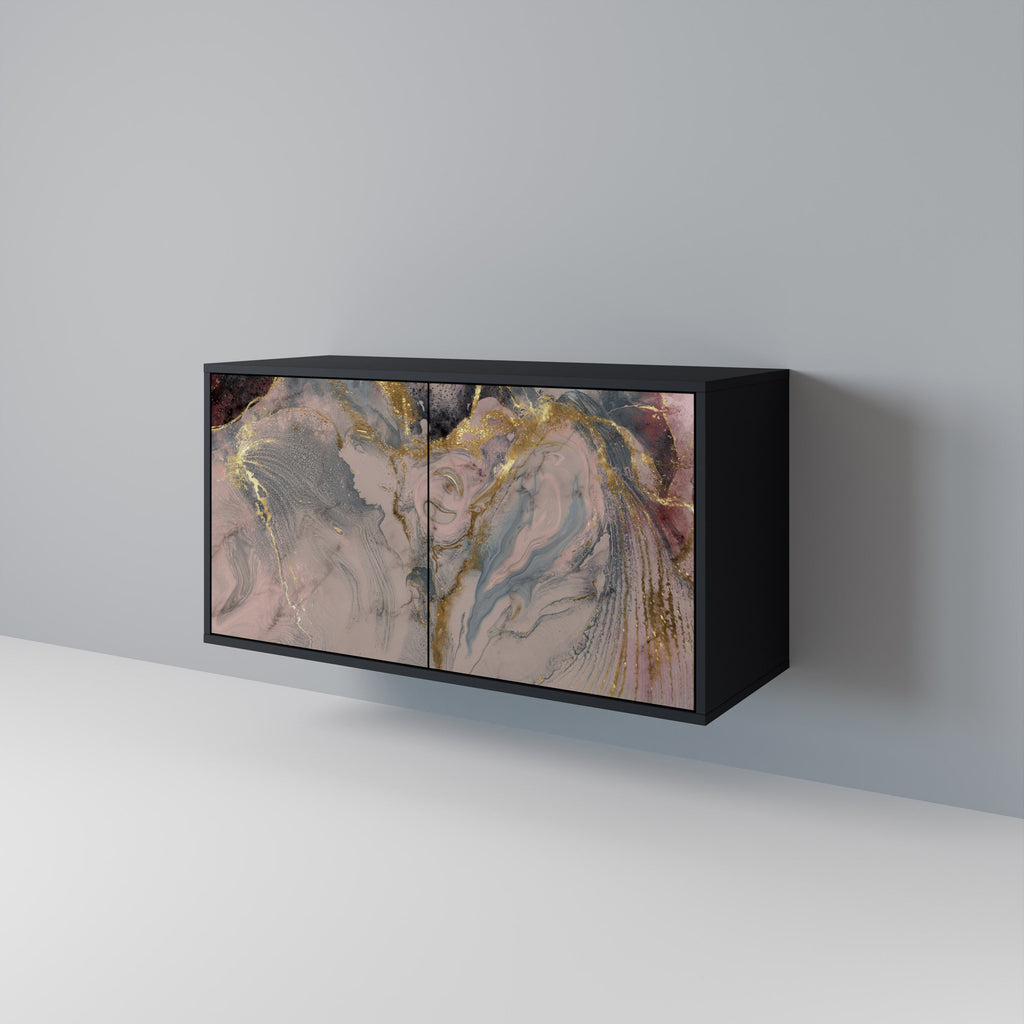 GILDED SWIRLS Aparador de 2 Portas em Acabamento Preto
