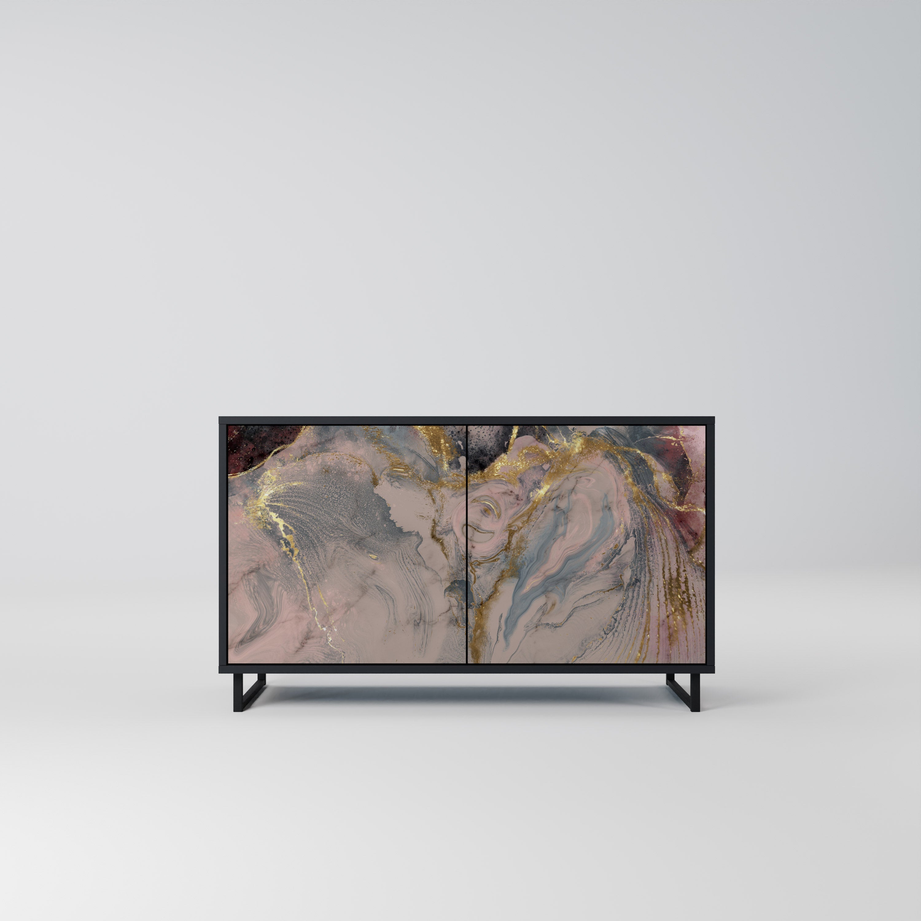 GILDED SWIRLS Aparador de 2 Portas em Acabamento Preto