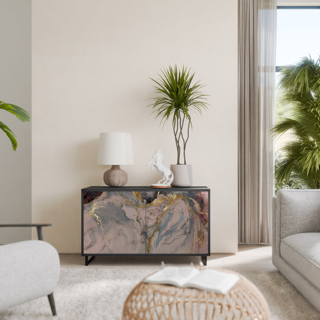 GILDED SWIRLS Aparador de 2 Portas em Acabamento Preto