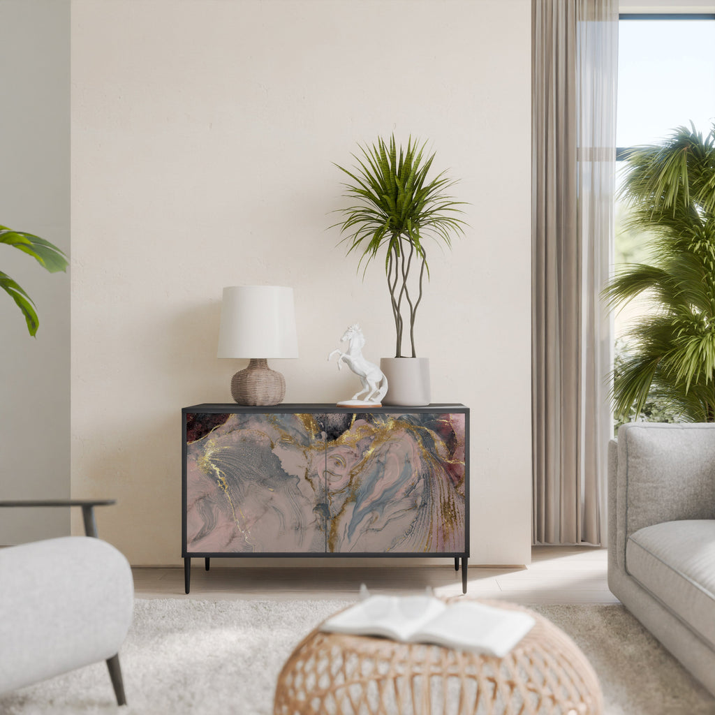 GILDED SWIRLS Aparador de 2 Portas em Acabamento Preto