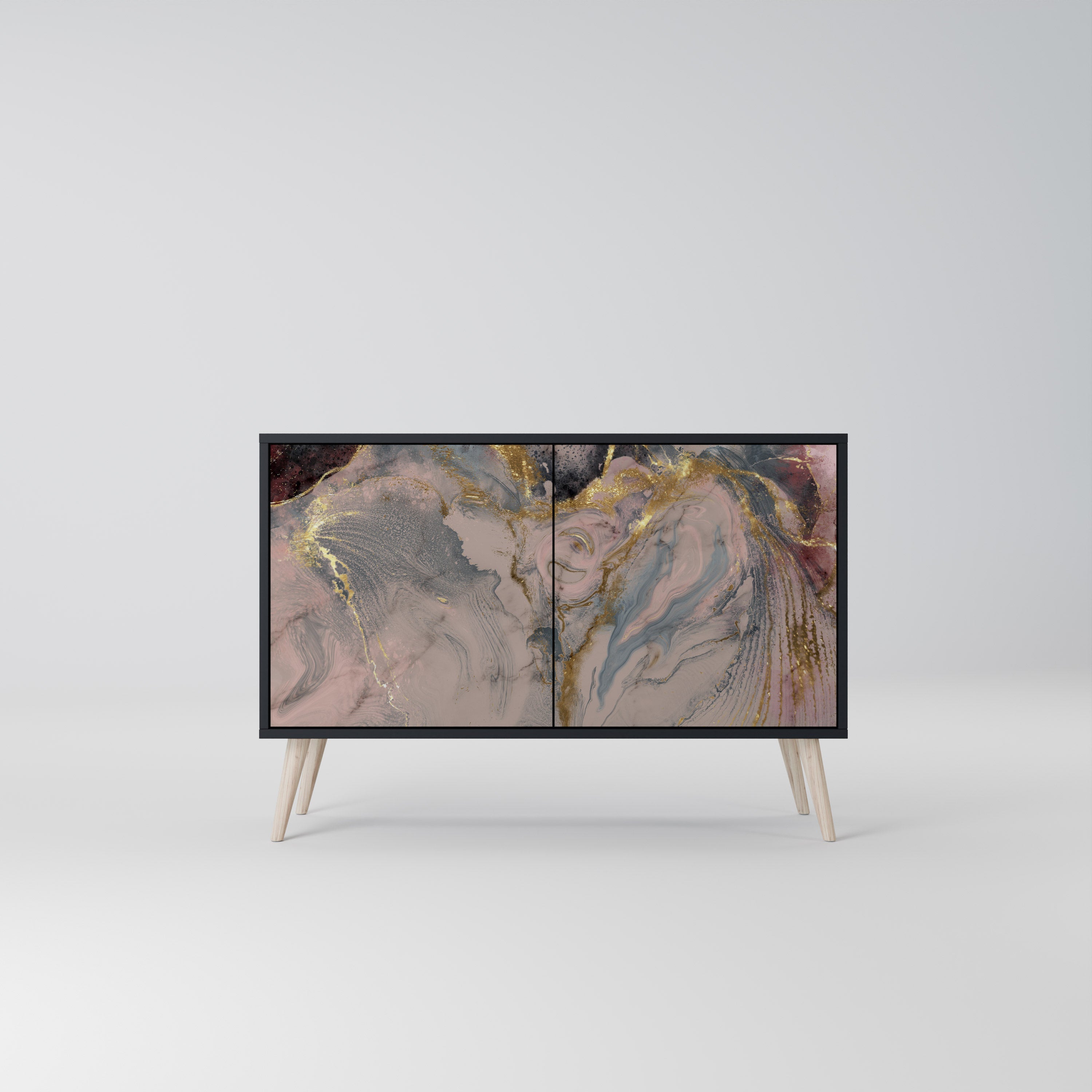 GILDED SWIRLS Aparador de 2 Portas em Acabamento Preto