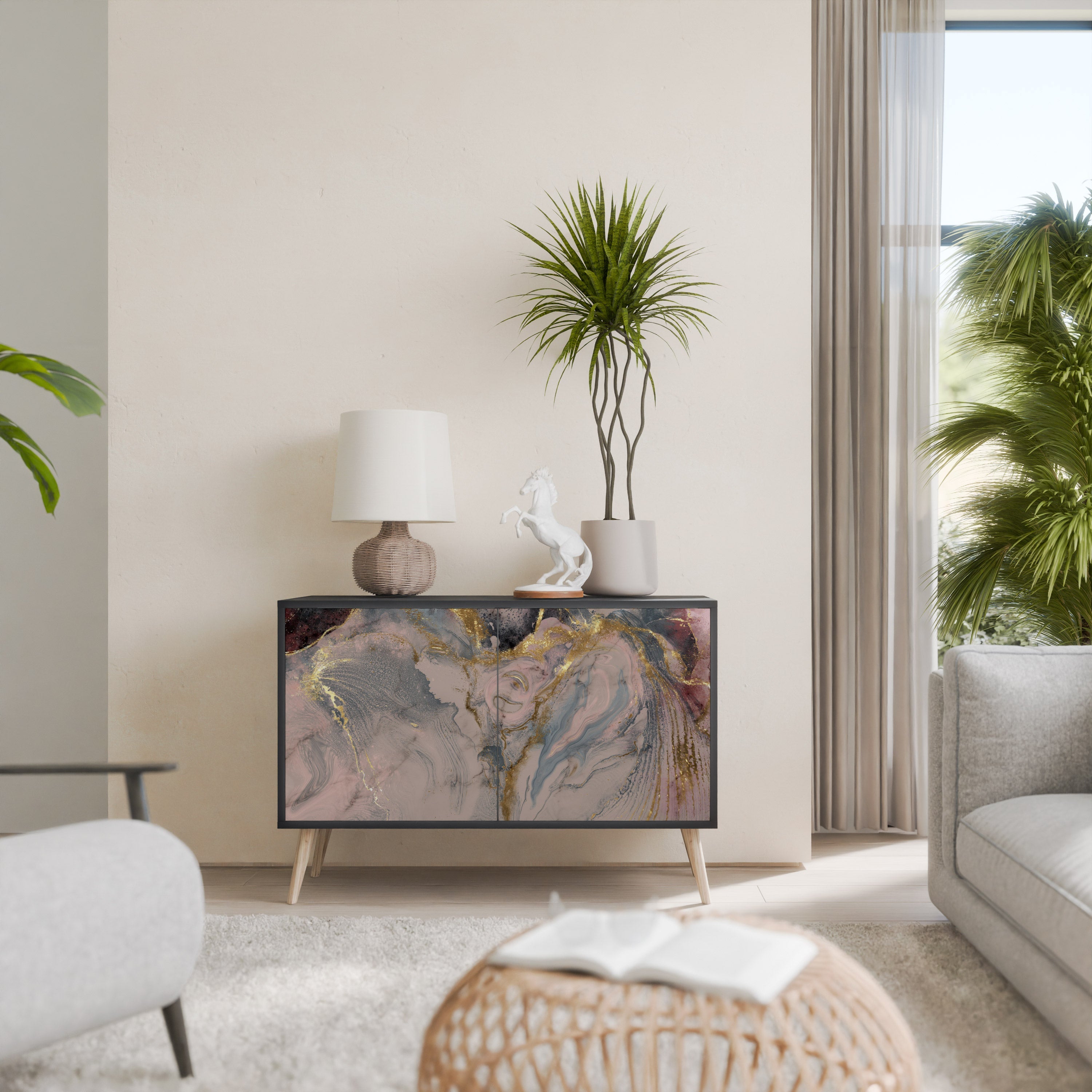 GILDED SWIRLS Aparador de 2 Portas em Acabamento Preto