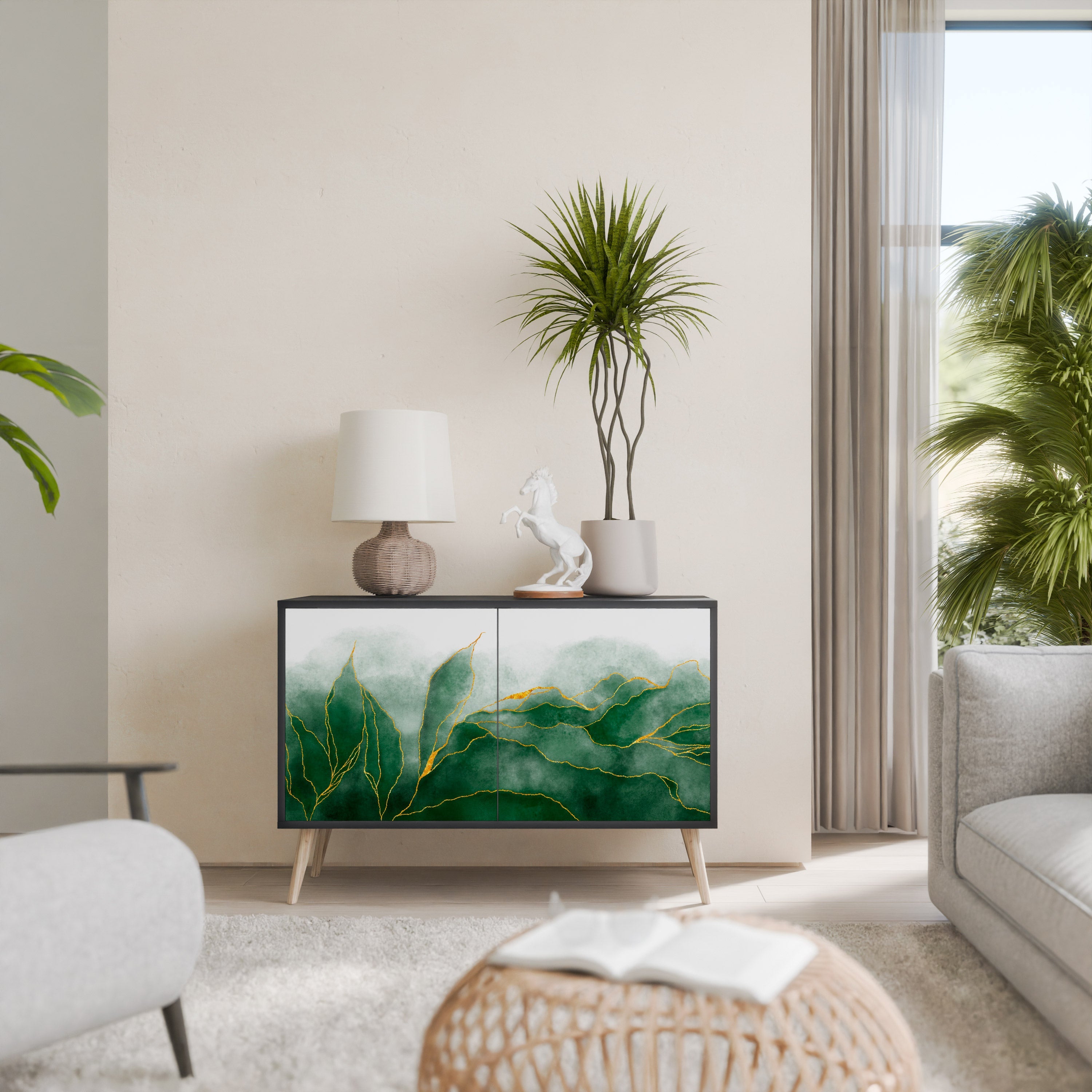 EXPENSIVE NATURE Aparador de 2 Portas em Acabamento Preto