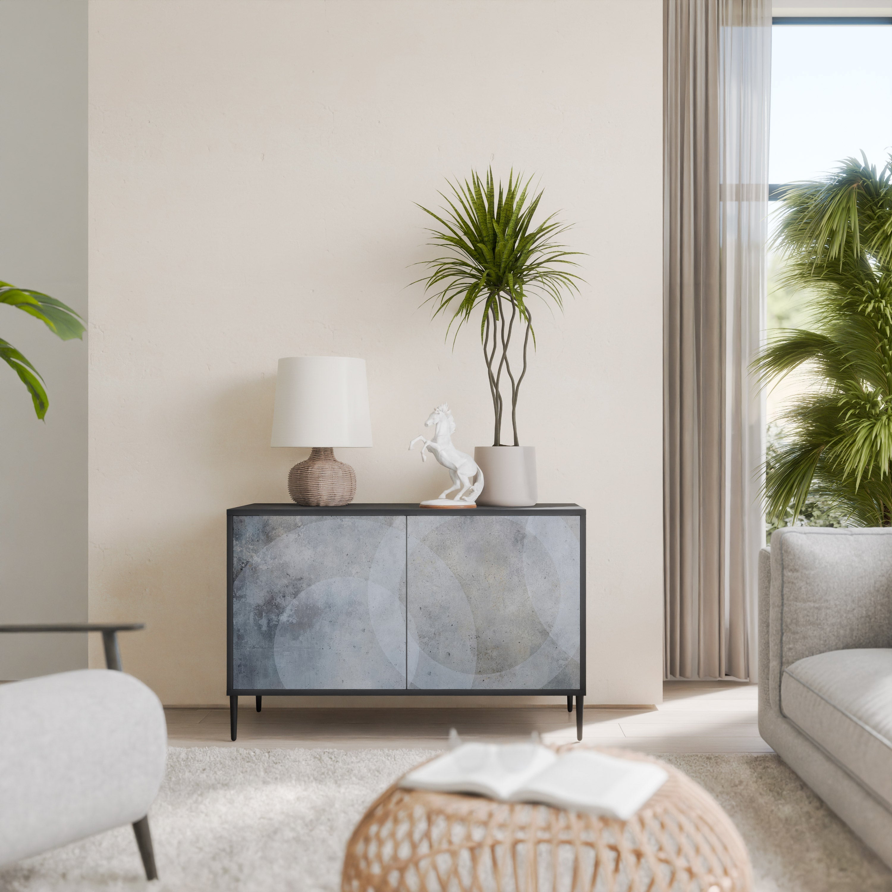 MUTED ARC Aparador de 2 Portas em Acabamento Preto