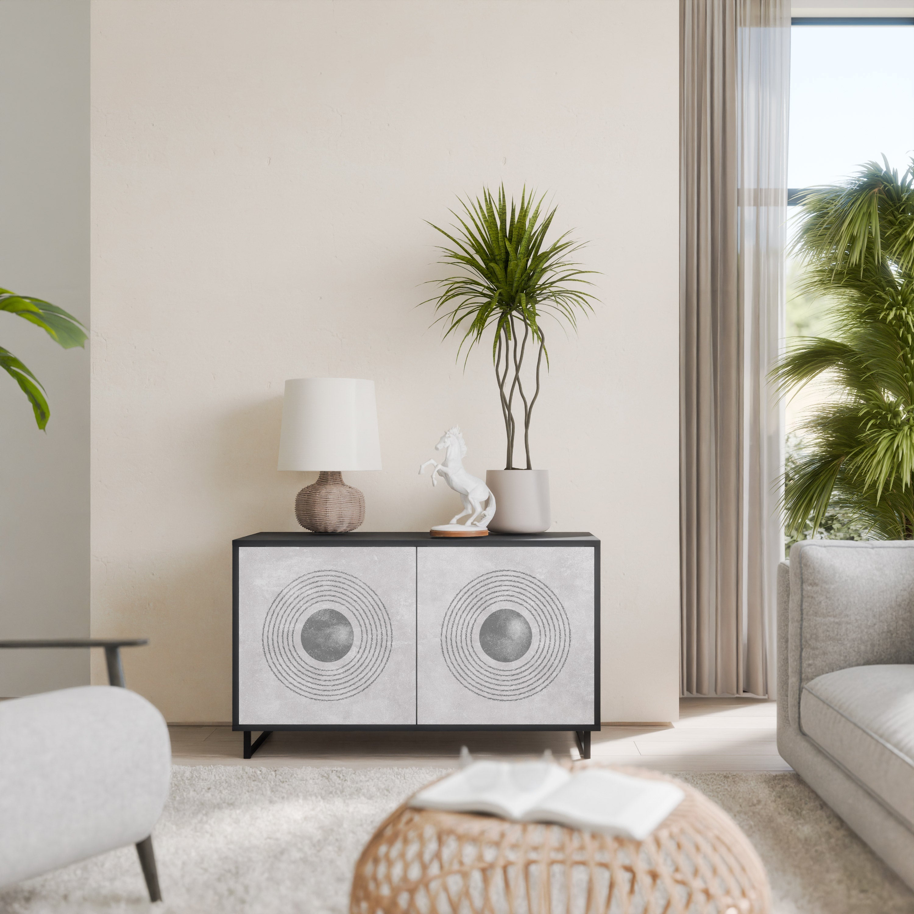 SOLID CIRCLES Aparador de 2 Portas em Acabamento Preto