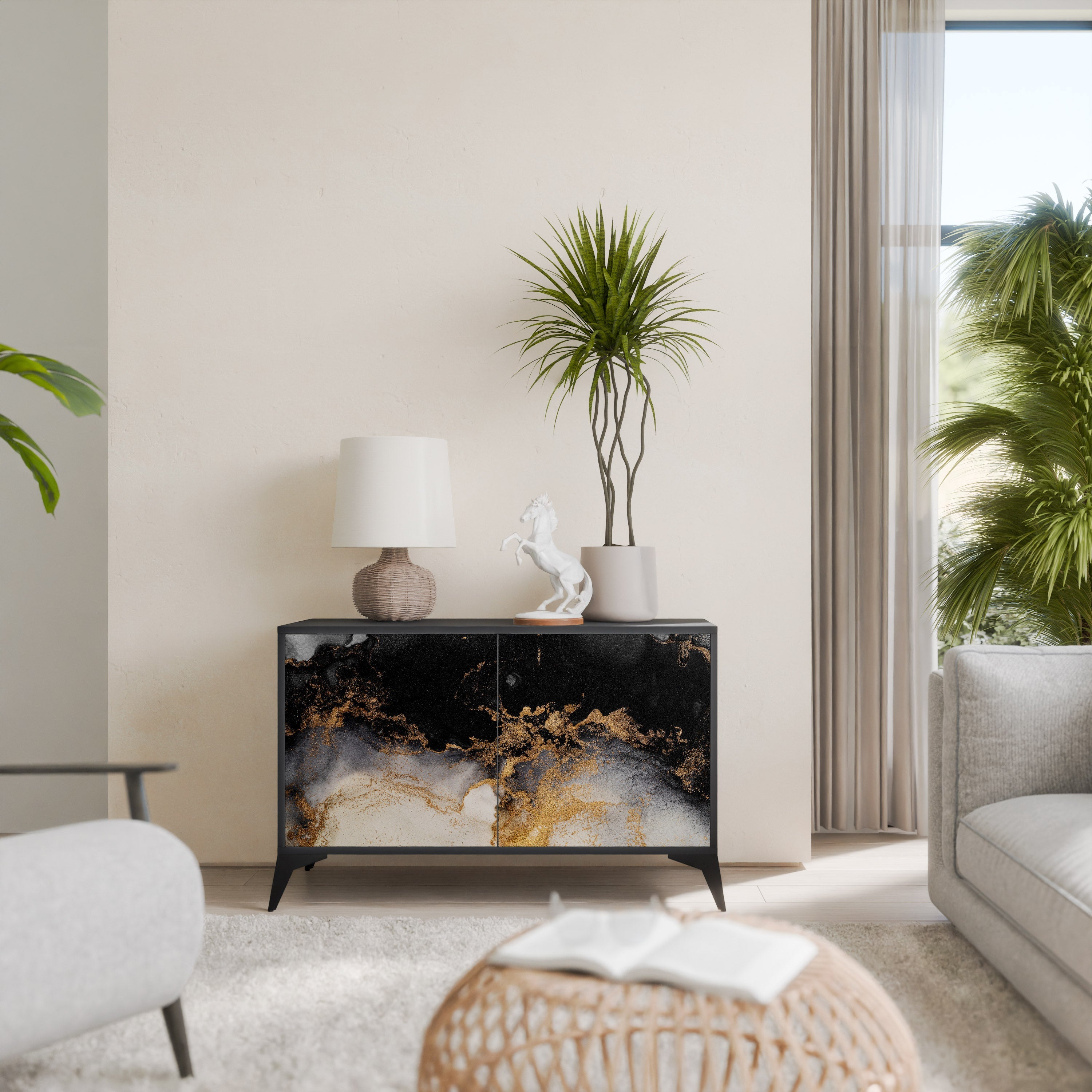 MARBLE OF TOMMORROW 2-Door Sideboard in Black Finish