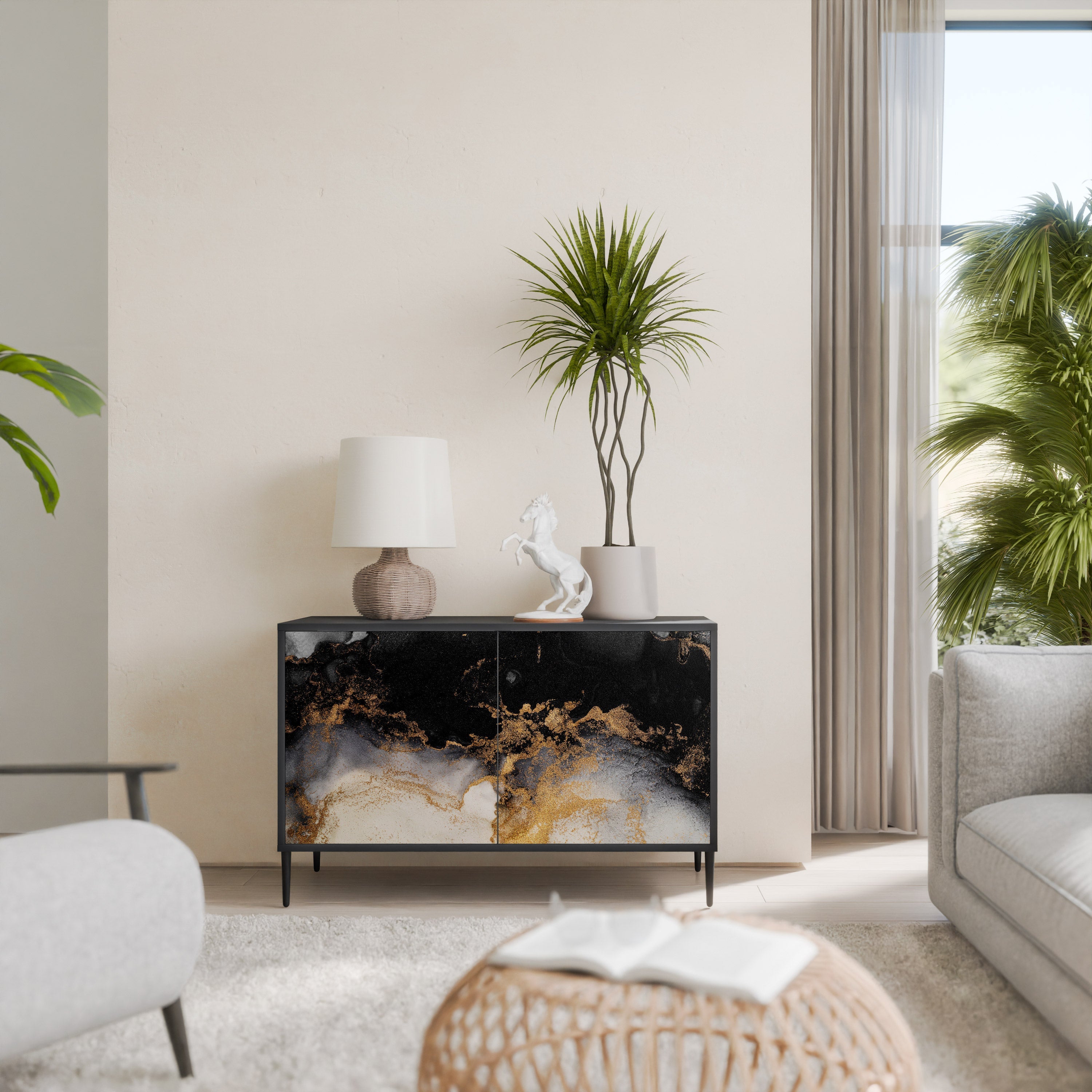 MARBLE OF TOMMORROW Aparador de 2 Portas em Acabamento Preto