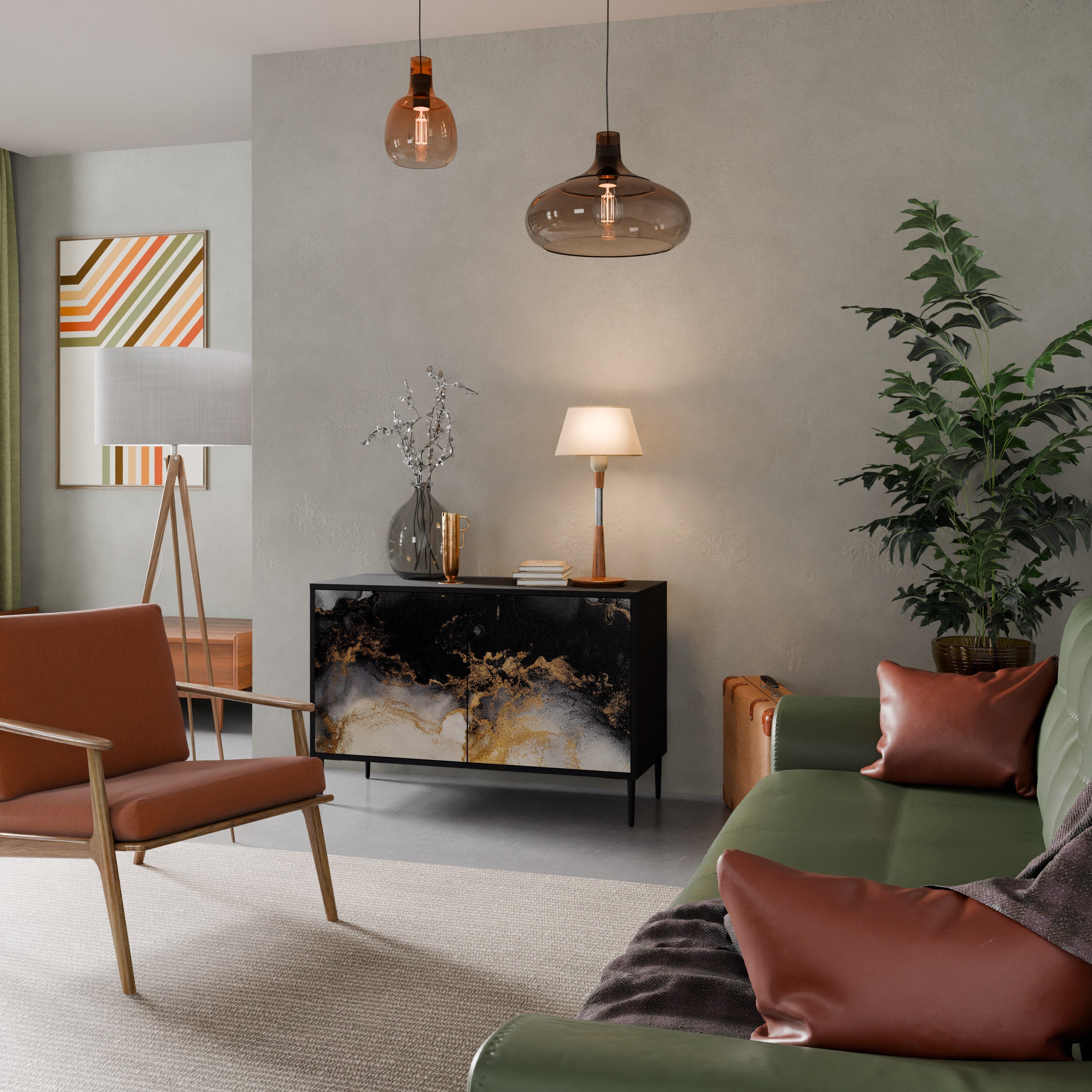 MARBLE OF TOMMORROW Aparador de 2 Portas em Acabamento Preto