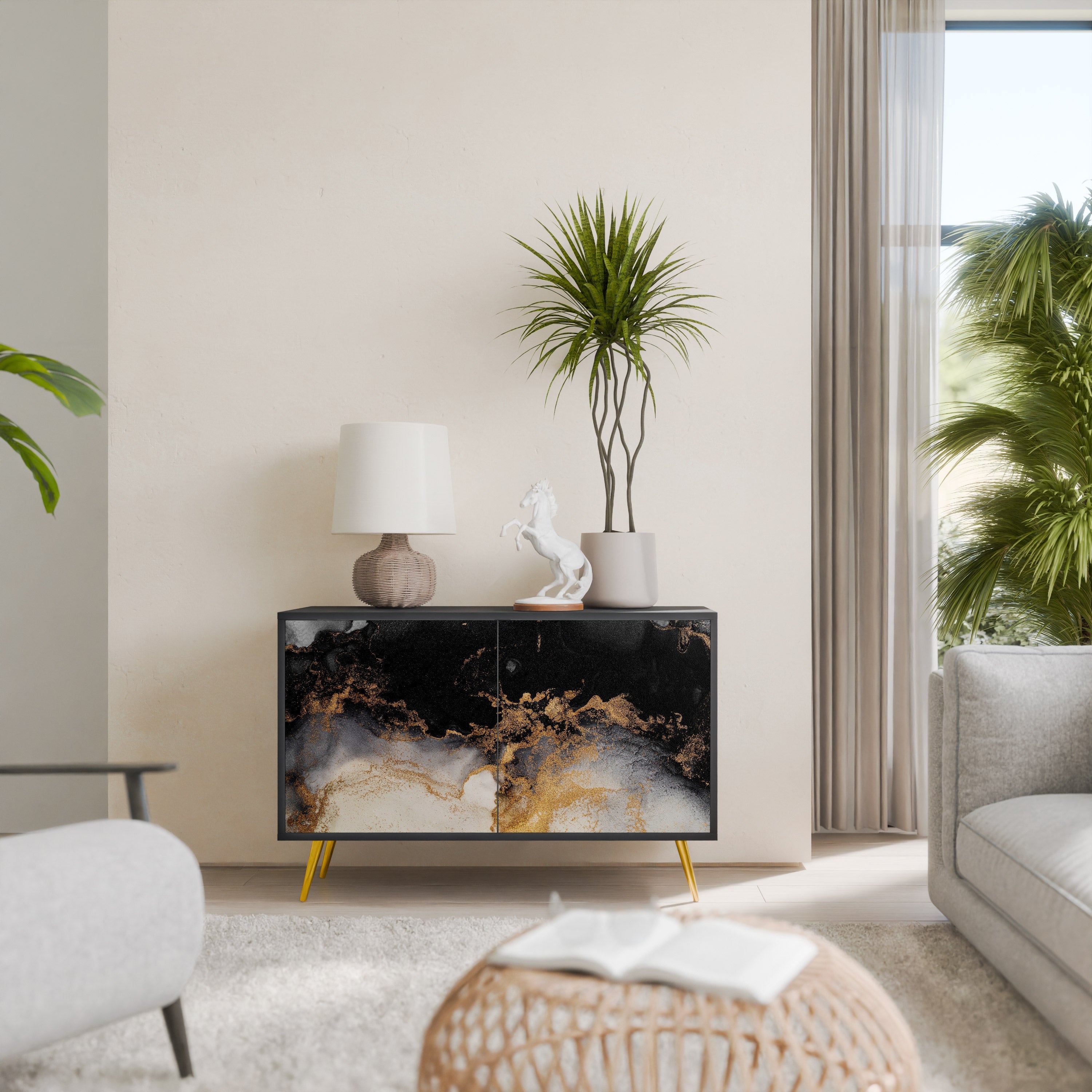 MARBLE OF TOMMORROW 2-Door Sideboard in Black Finish