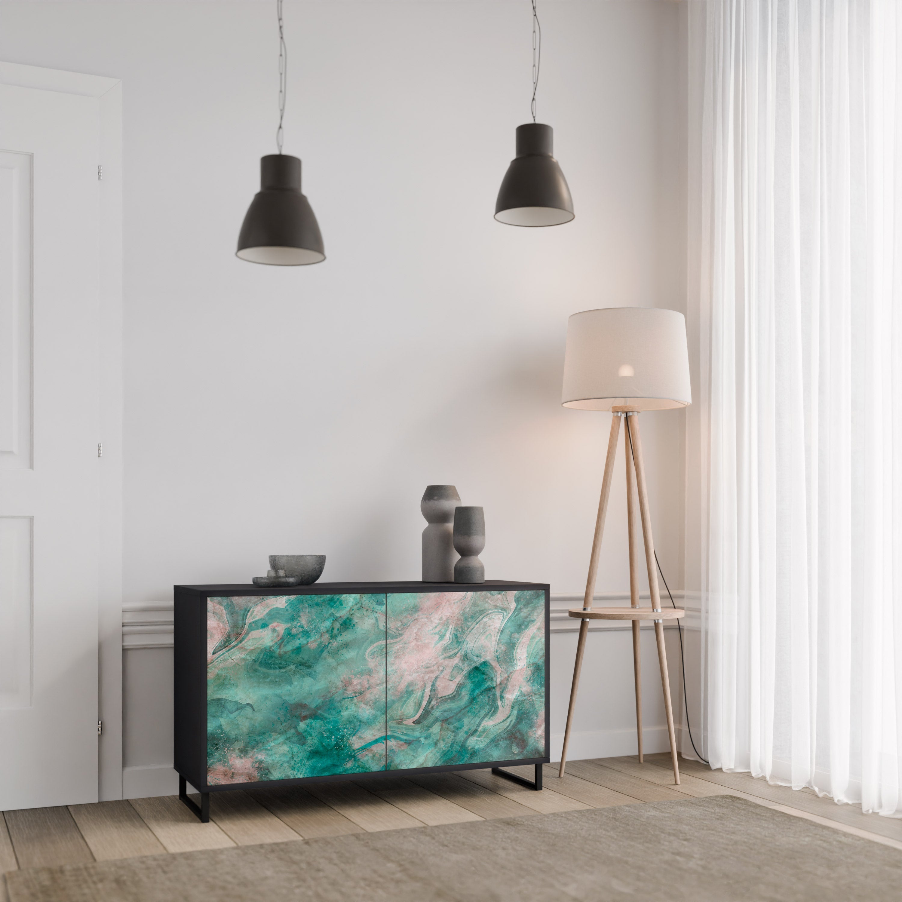 ABSTRACT ALCHEMY Aparador de 2 Portas em Acabamento Preto