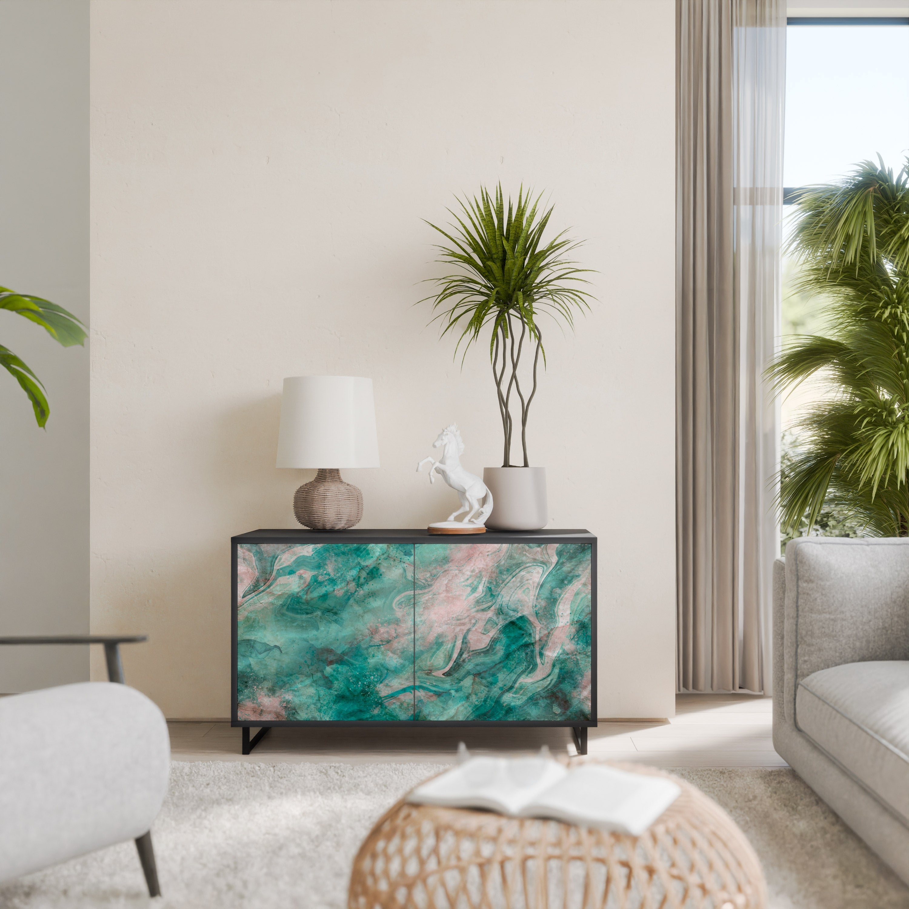 ABSTRACT ALCHEMY Aparador de 2 Portas em Acabamento Preto