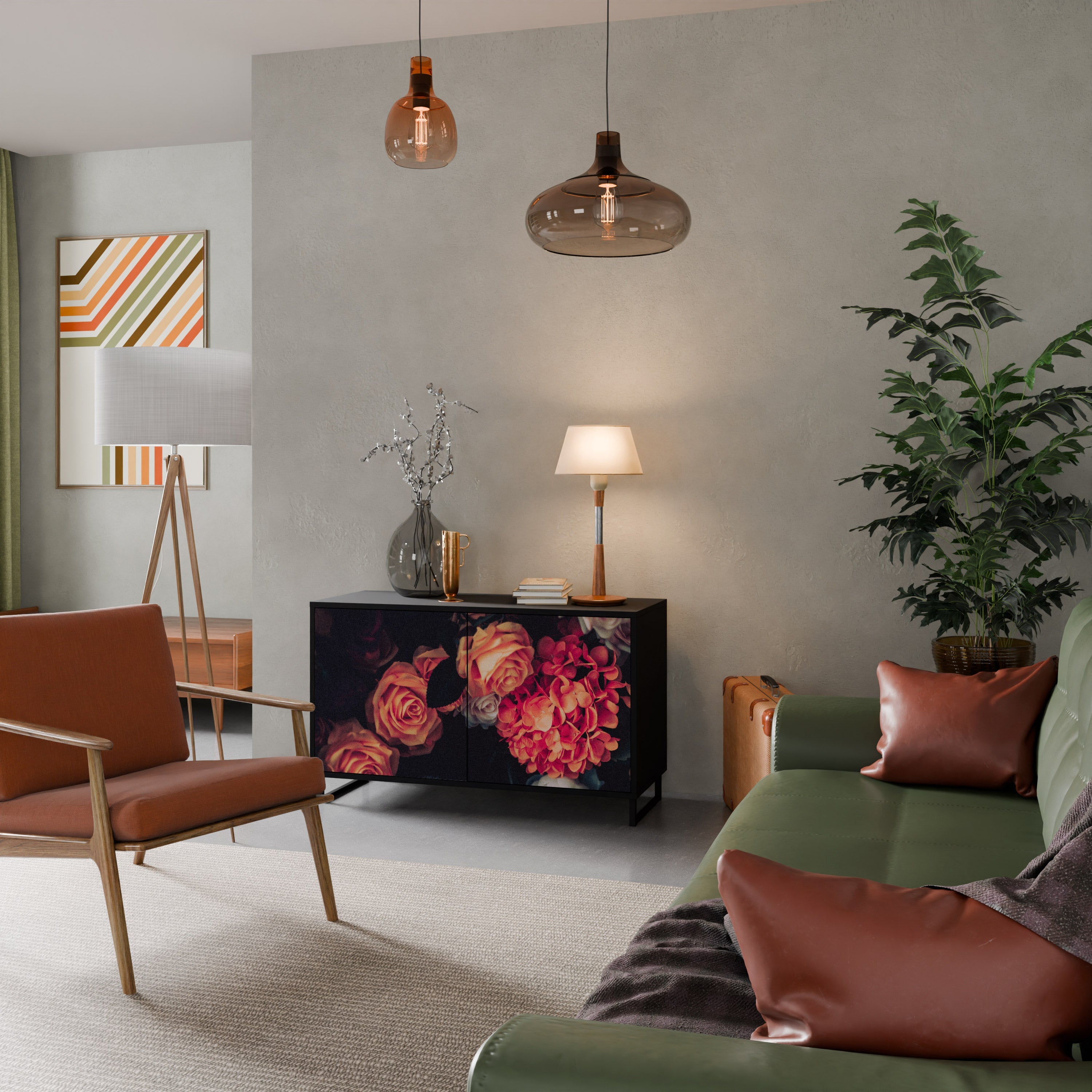 NEVERENDING BLOOM Aparador de 2 Portas em Acabamento Preto