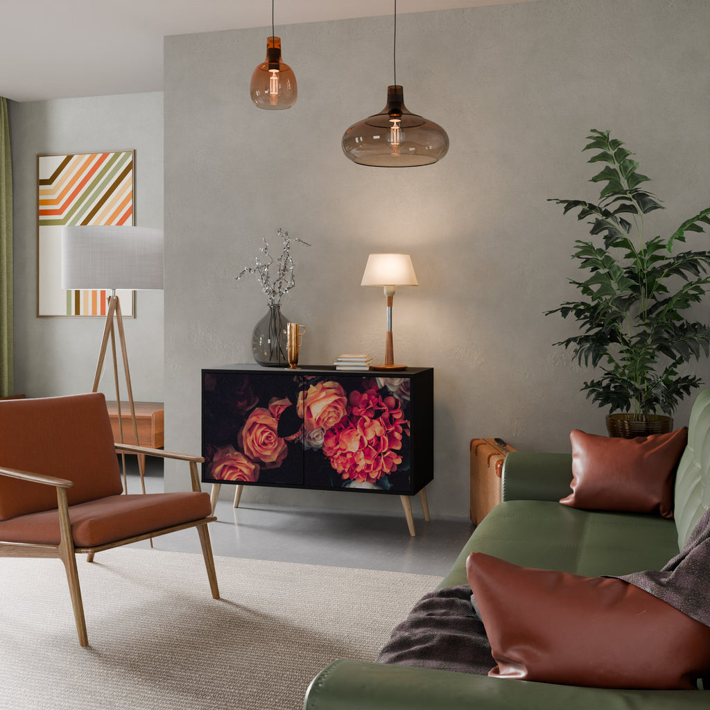 NEVERENDING BLOOM Aparador de 2 Portas em Acabamento Preto