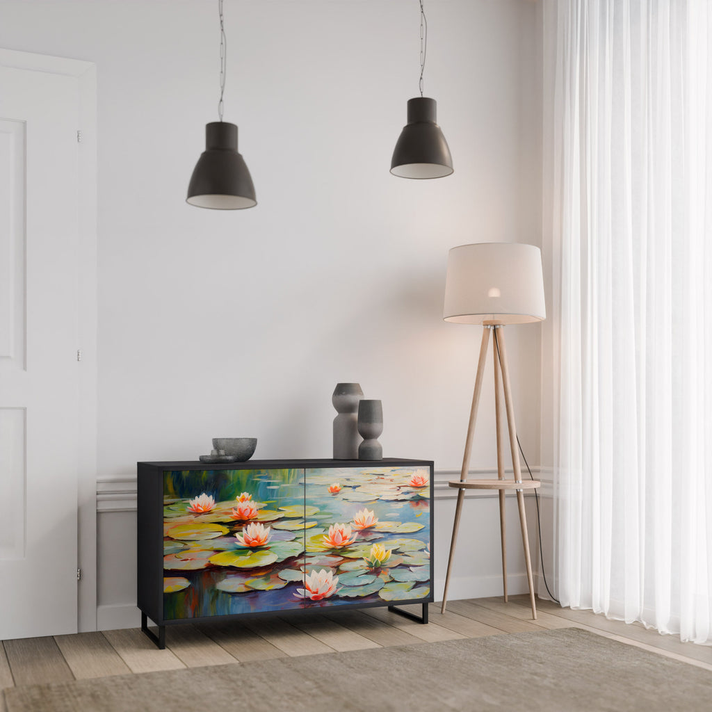 BLOOMING WATERS Aparador de 2 Portas em Acabamento Preto