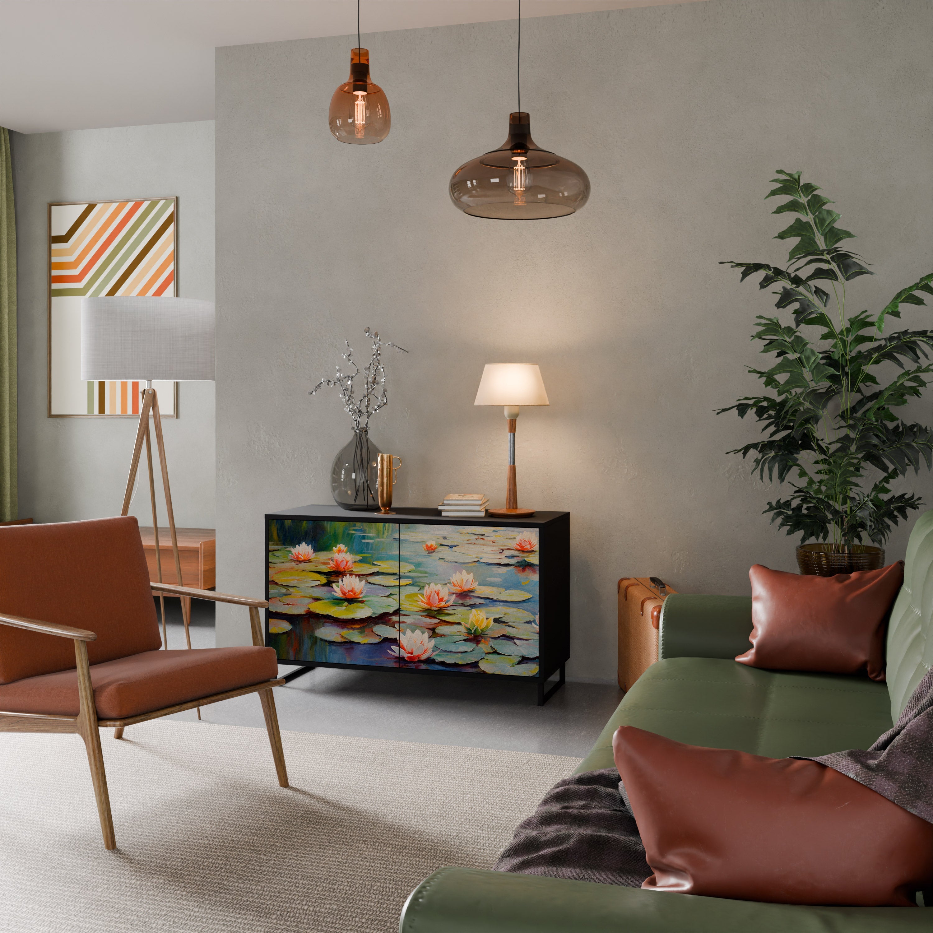 BLOOMING WATERS Aparador de 2 Portas em Acabamento Preto