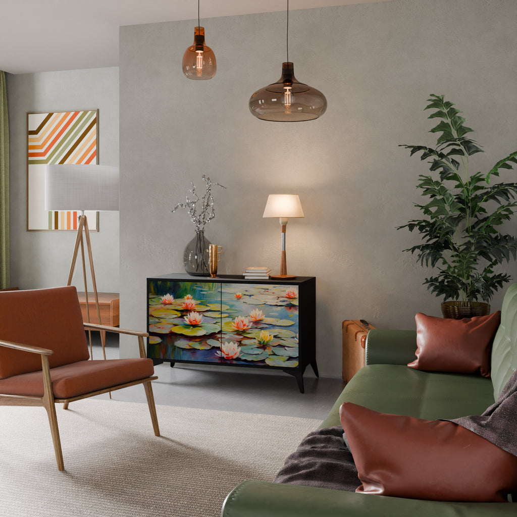 BLOOMING WATERS Aparador de 2 Portas em Acabamento Preto