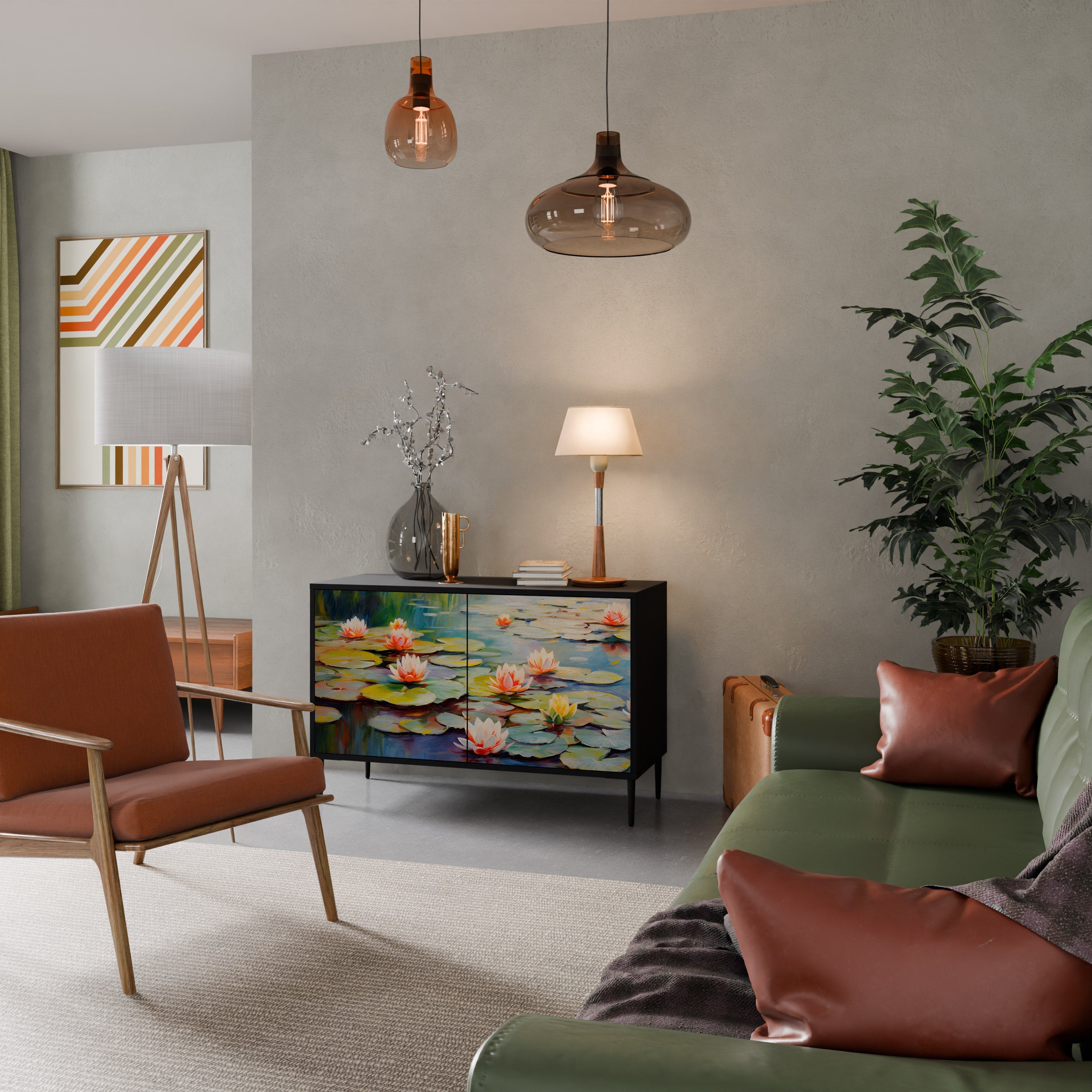 BLOOMING WATERS Aparador de 2 Portas em Acabamento Preto