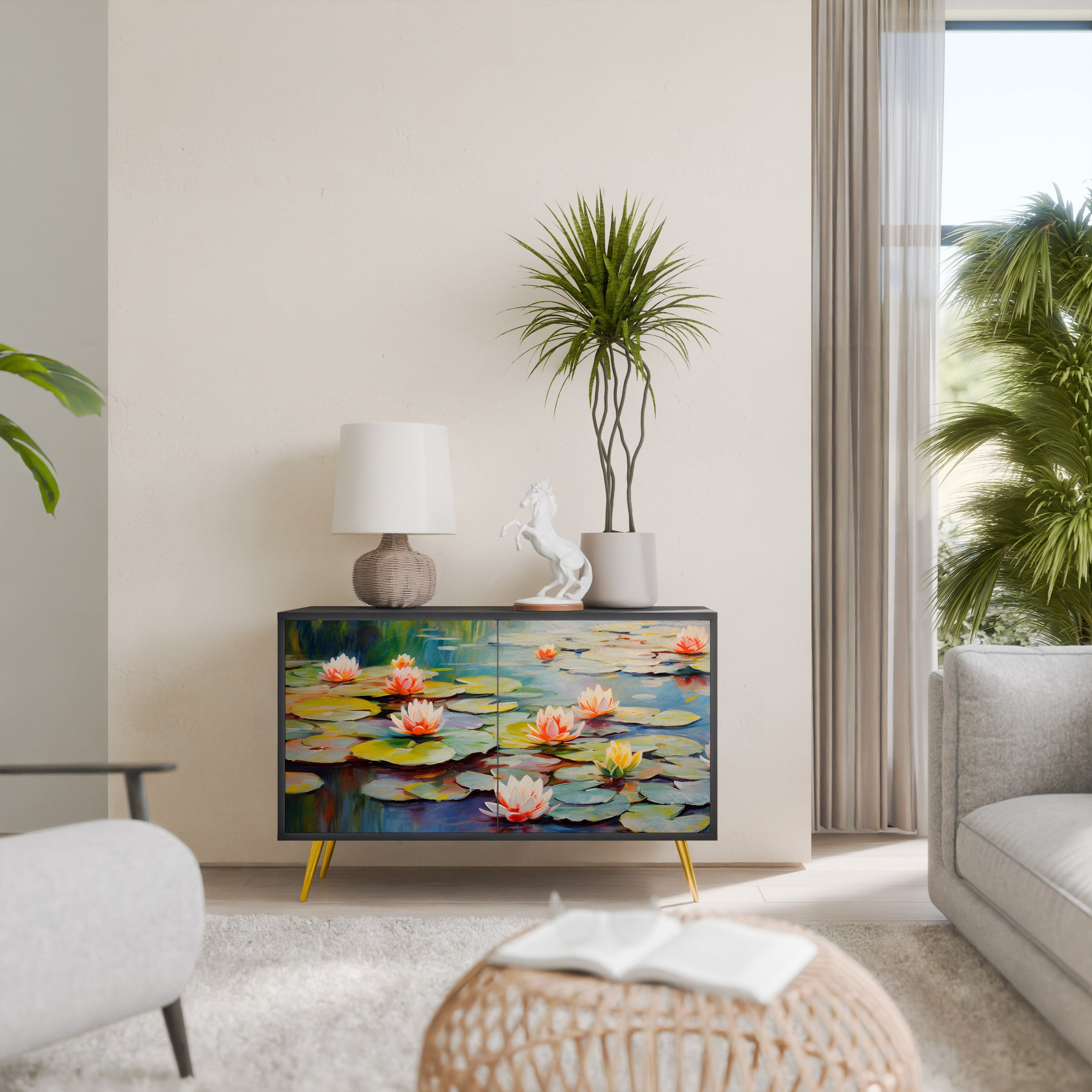 BLOOMING WATERS Aparador de 2 Portas em Acabamento Preto