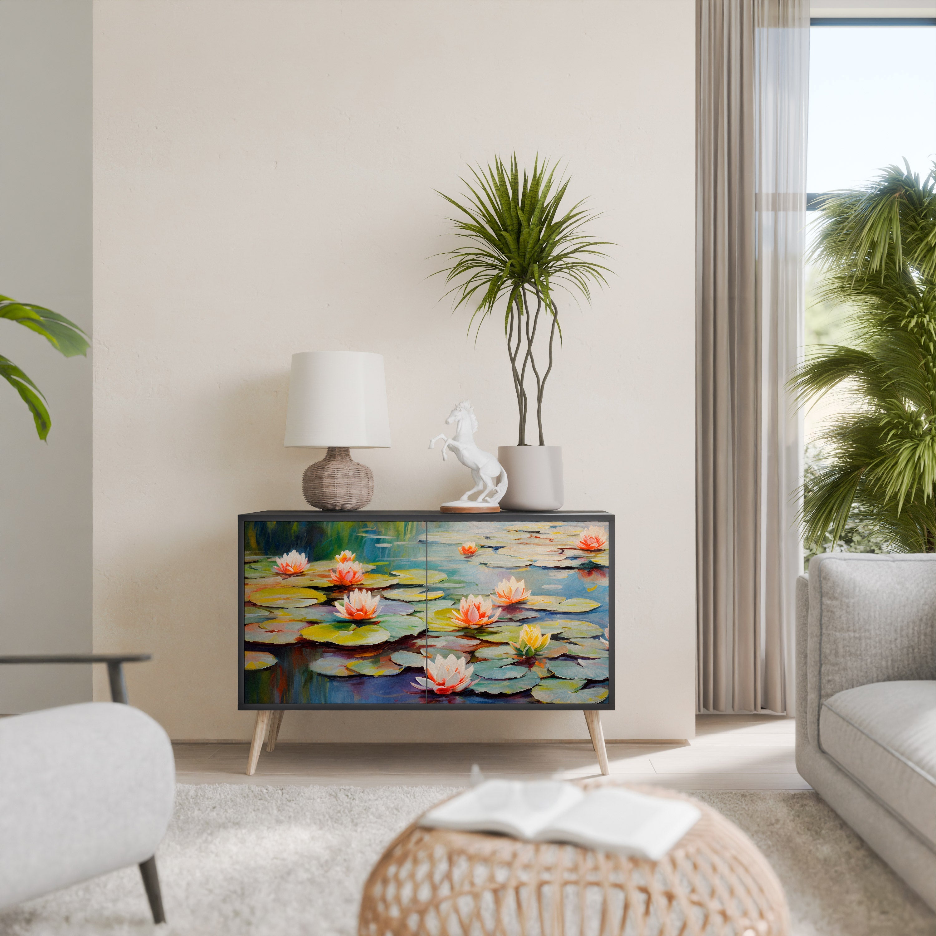 BLOOMING WATERS Aparador de 2 Portas em Acabamento Preto