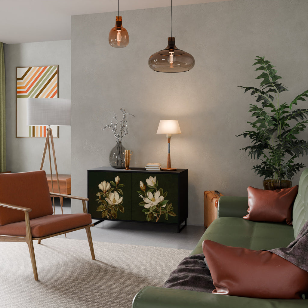 FLORAL NOIR Aparador de 2 Portas em Acabamento Preto