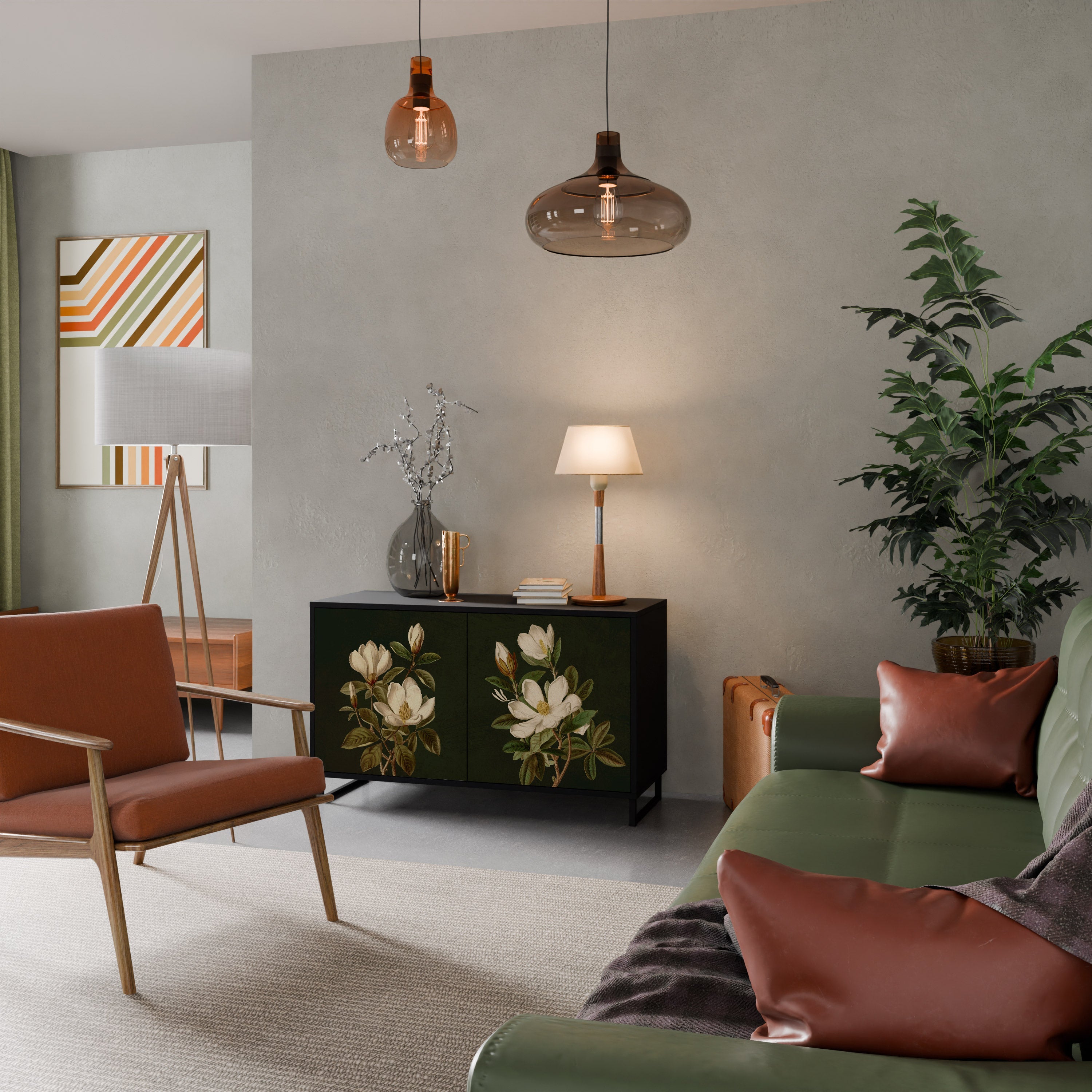 FLORAL NOIR Aparador de 2 Portas em Acabamento Preto