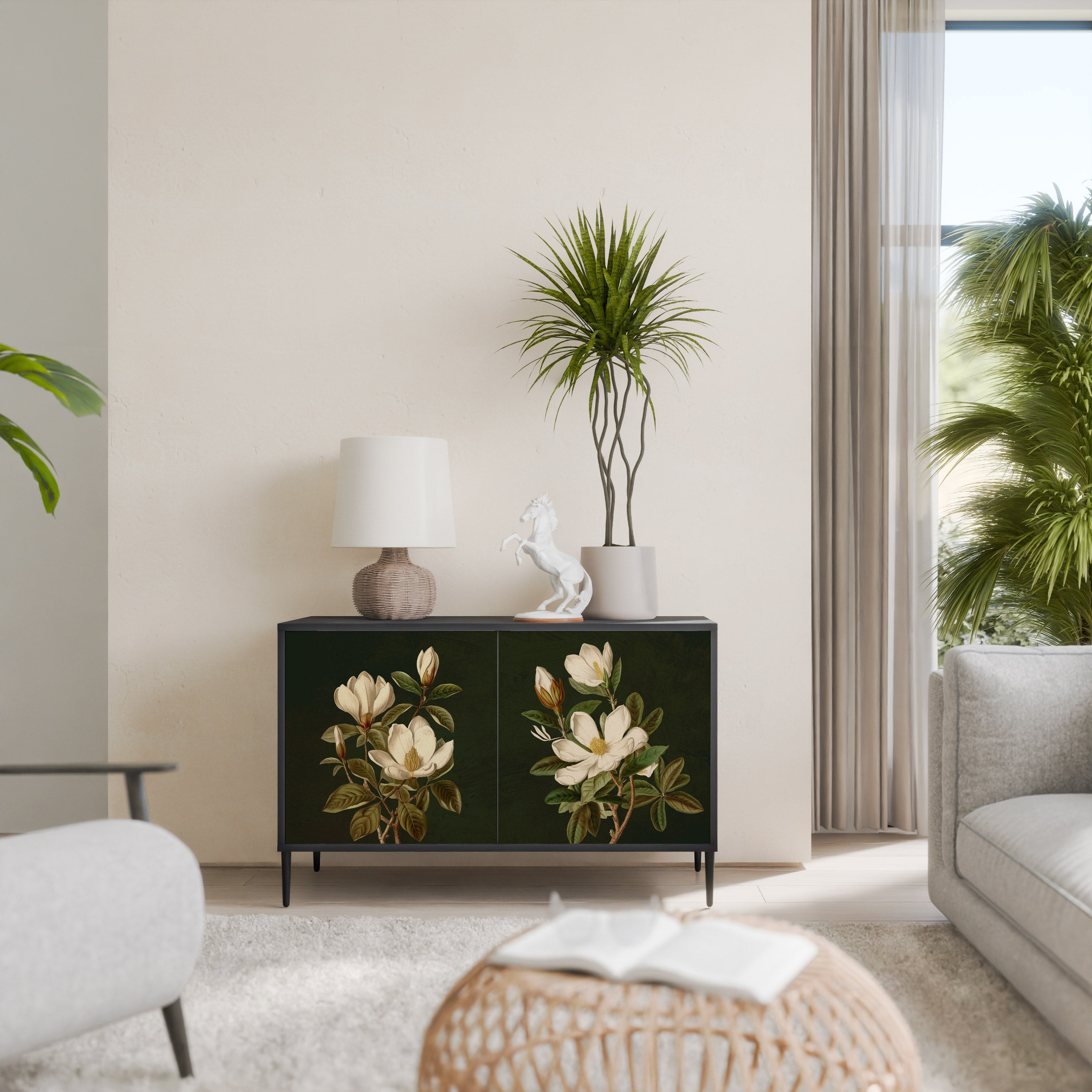 FLORAL NOIR Aparador de 2 Portas em Acabamento Preto