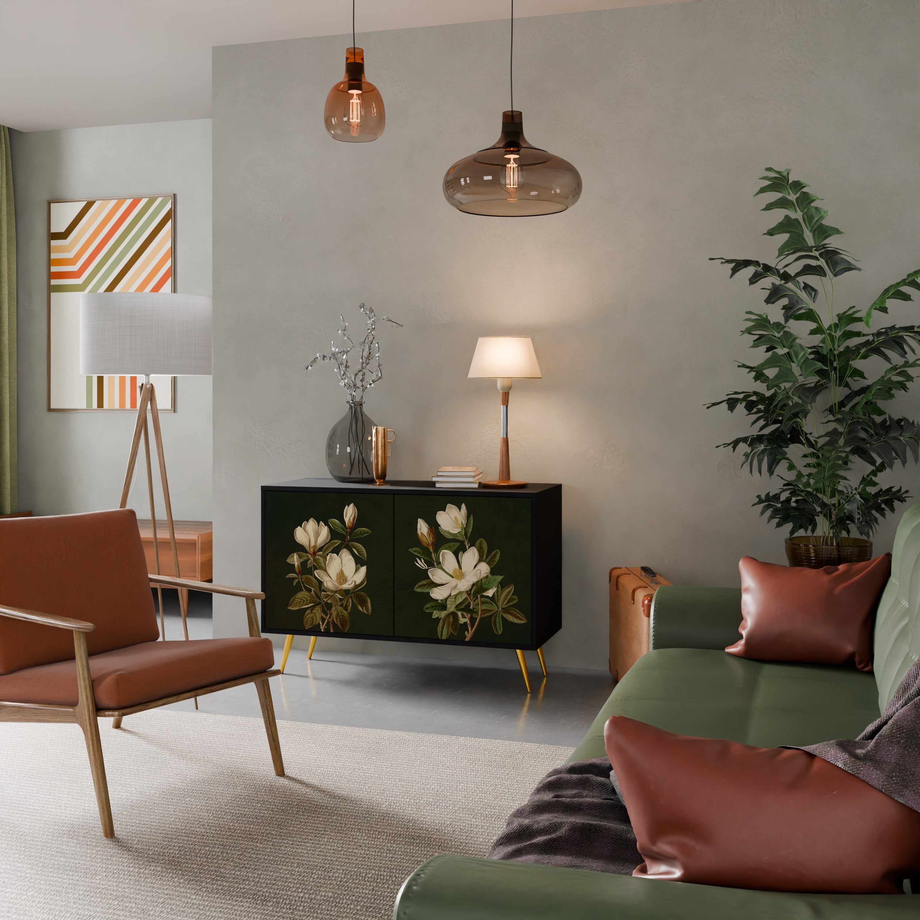 FLORAL NOIR Aparador de 2 Portas em Acabamento Preto