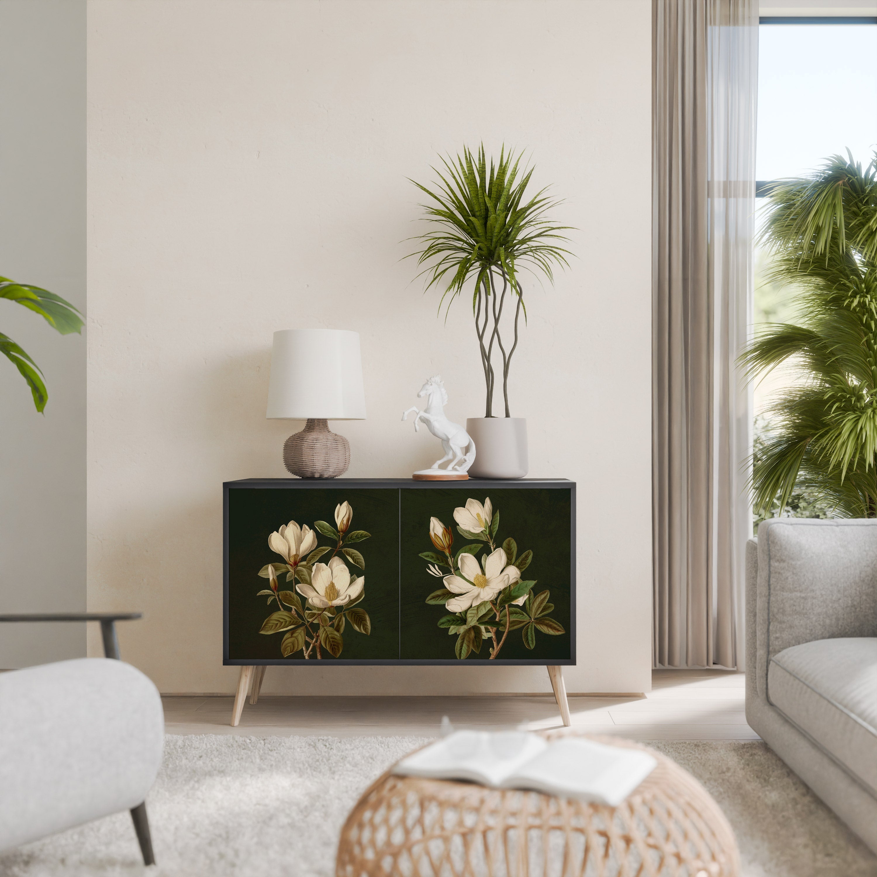 FLORAL NOIR Aparador de 2 Portas em Acabamento Preto