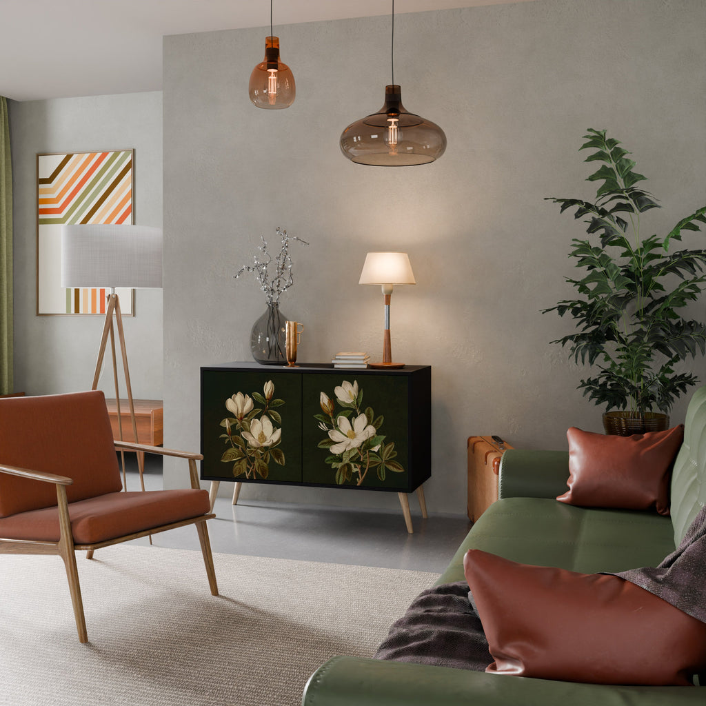 FLORAL NOIR Aparador de 2 Portas em Acabamento Preto