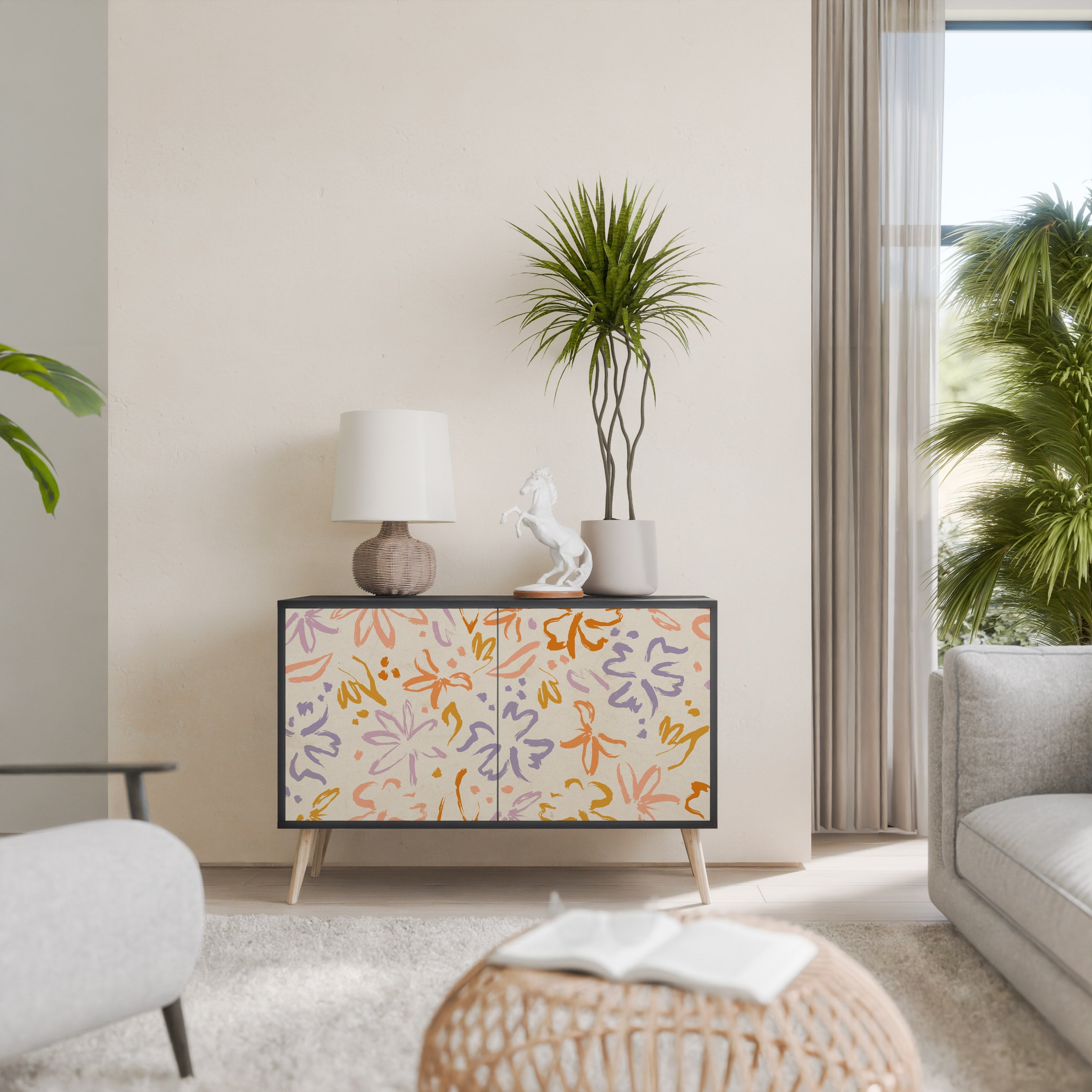 SPRING WHIMSY Aparador de 2 Portas em Acabamento Preto