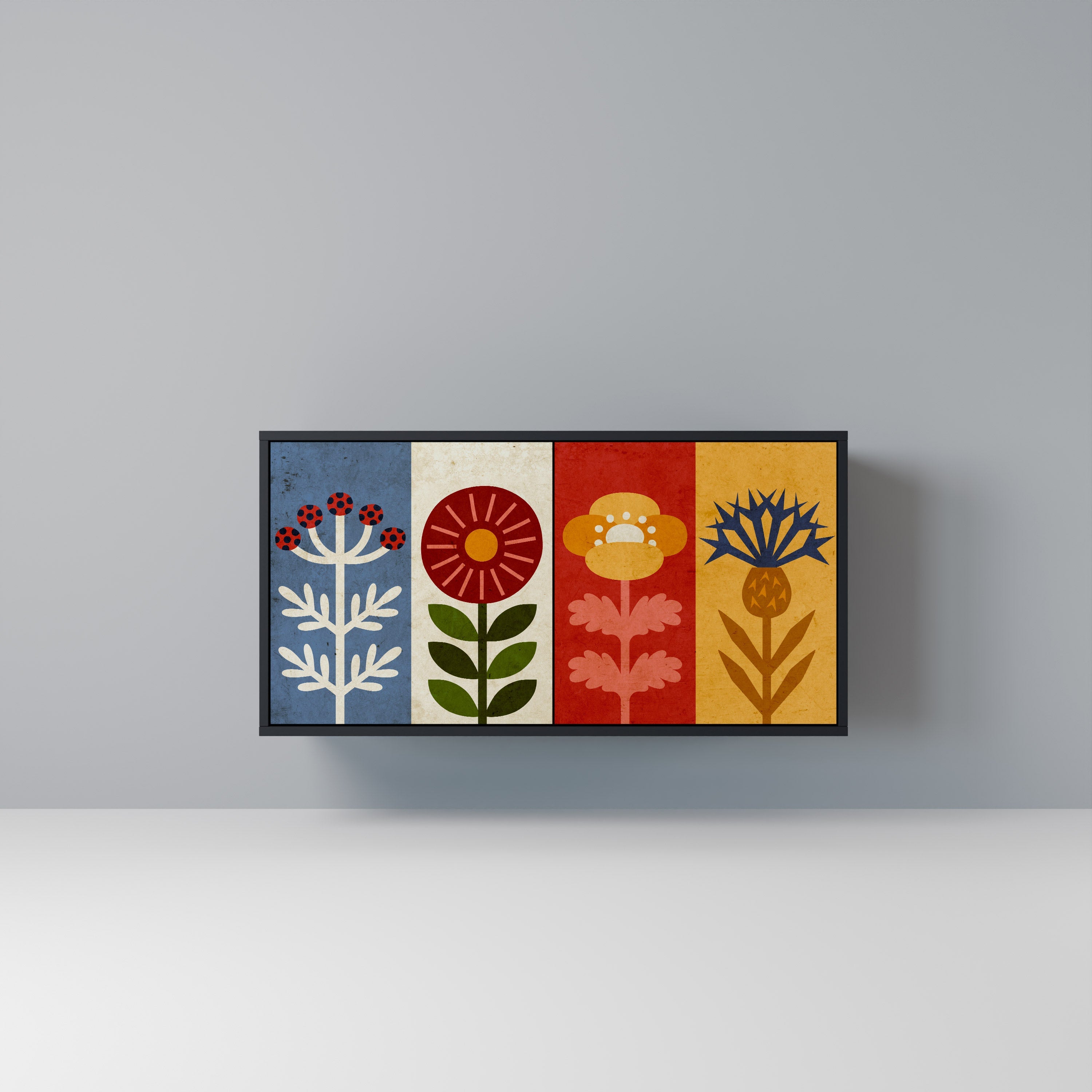 SCANDIC FLOWERET Aparador de 2 Portas em Acabamento Preto