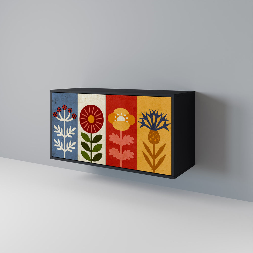 SCANDIC FLOWERET Aparador de 2 Portas em Acabamento Preto