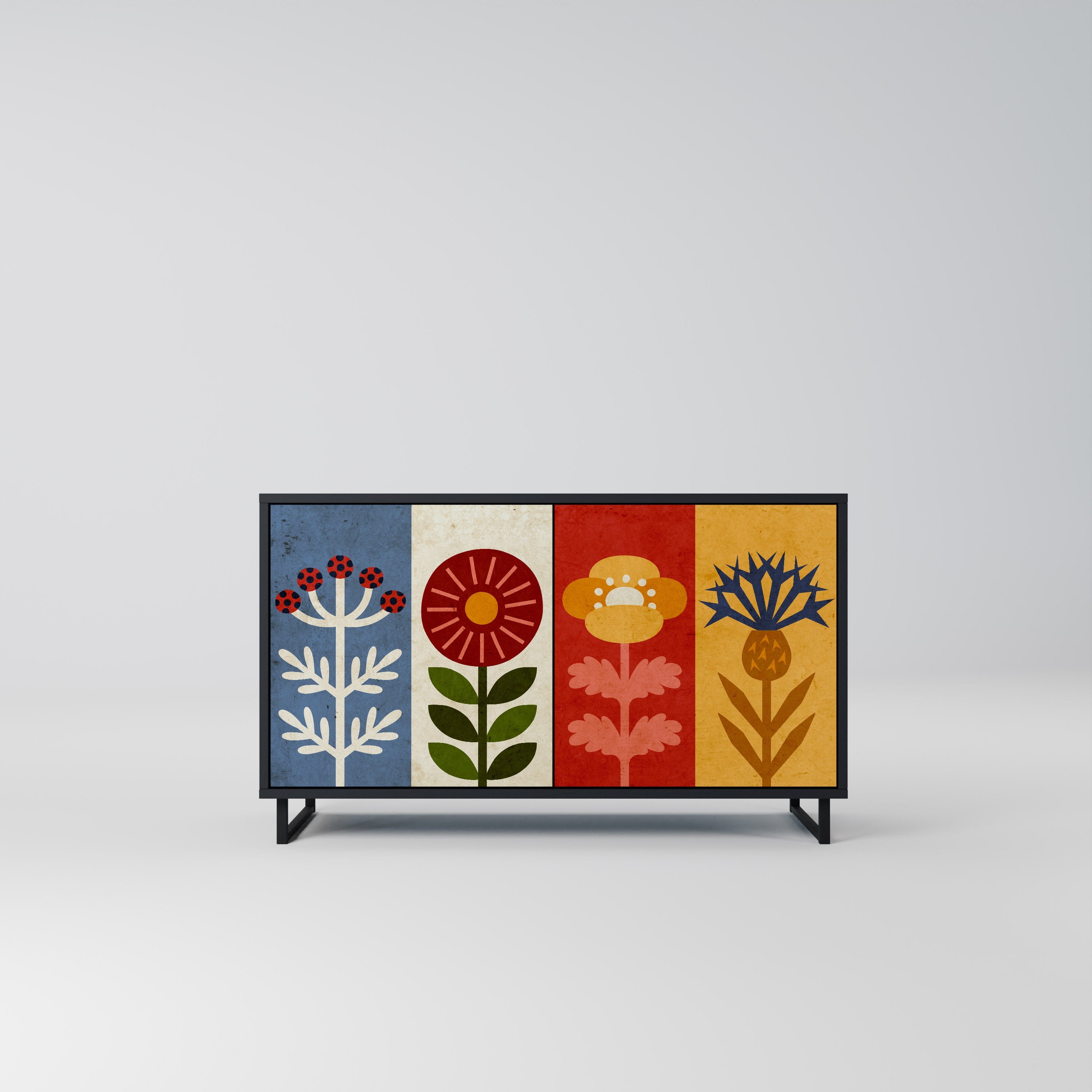 SCANDIC FLOWERET Aparador de 2 Portas em Acabamento Preto