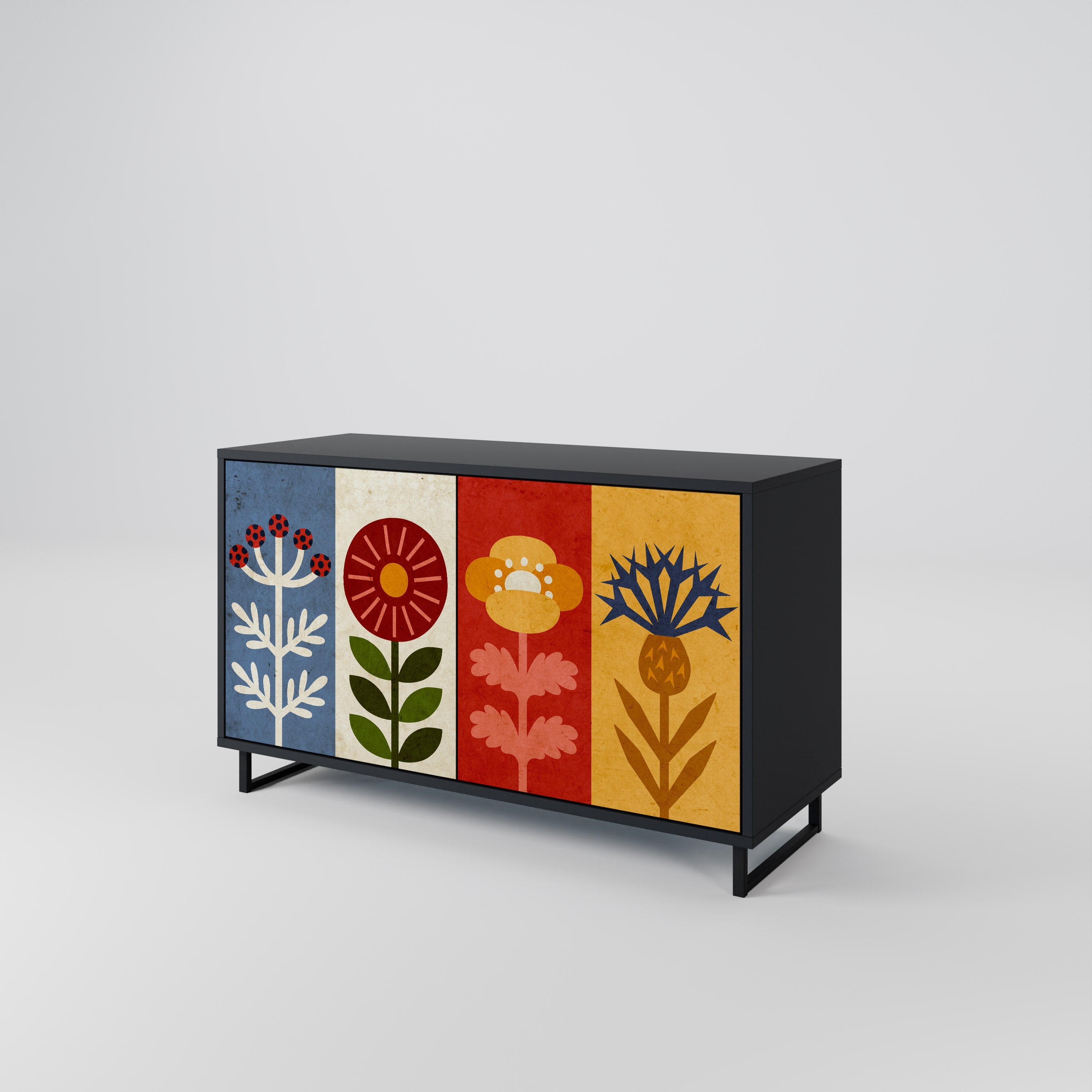 SCANDIC FLOWERET Aparador de 2 Portas em Acabamento Preto