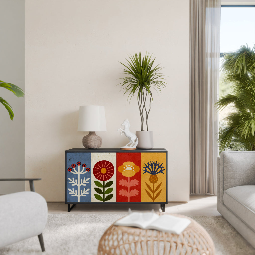 SCANDIC FLOWERET Aparador de 2 Portas em Acabamento Preto