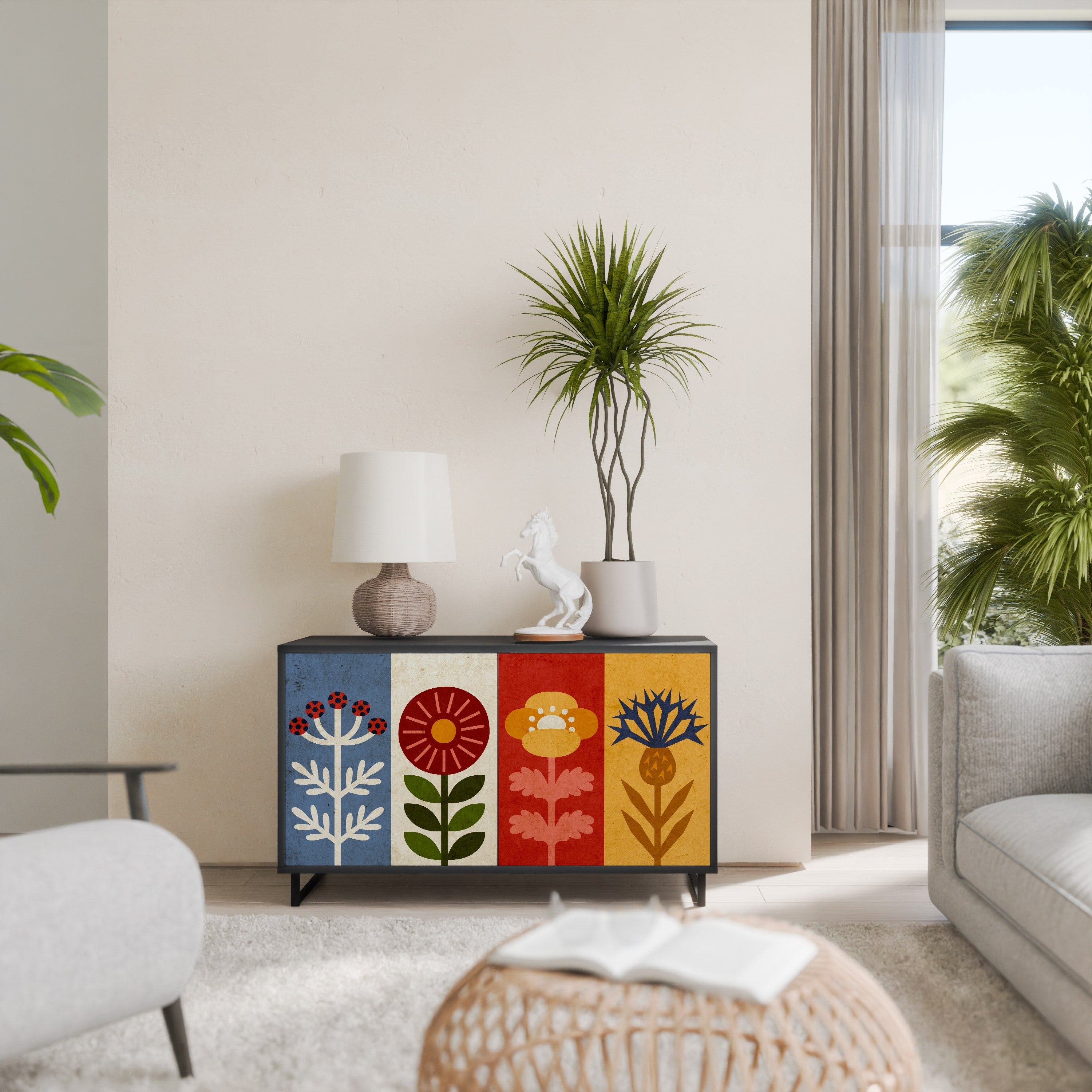 SCANDIC FLOWERET Aparador de 2 Portas em Acabamento Preto