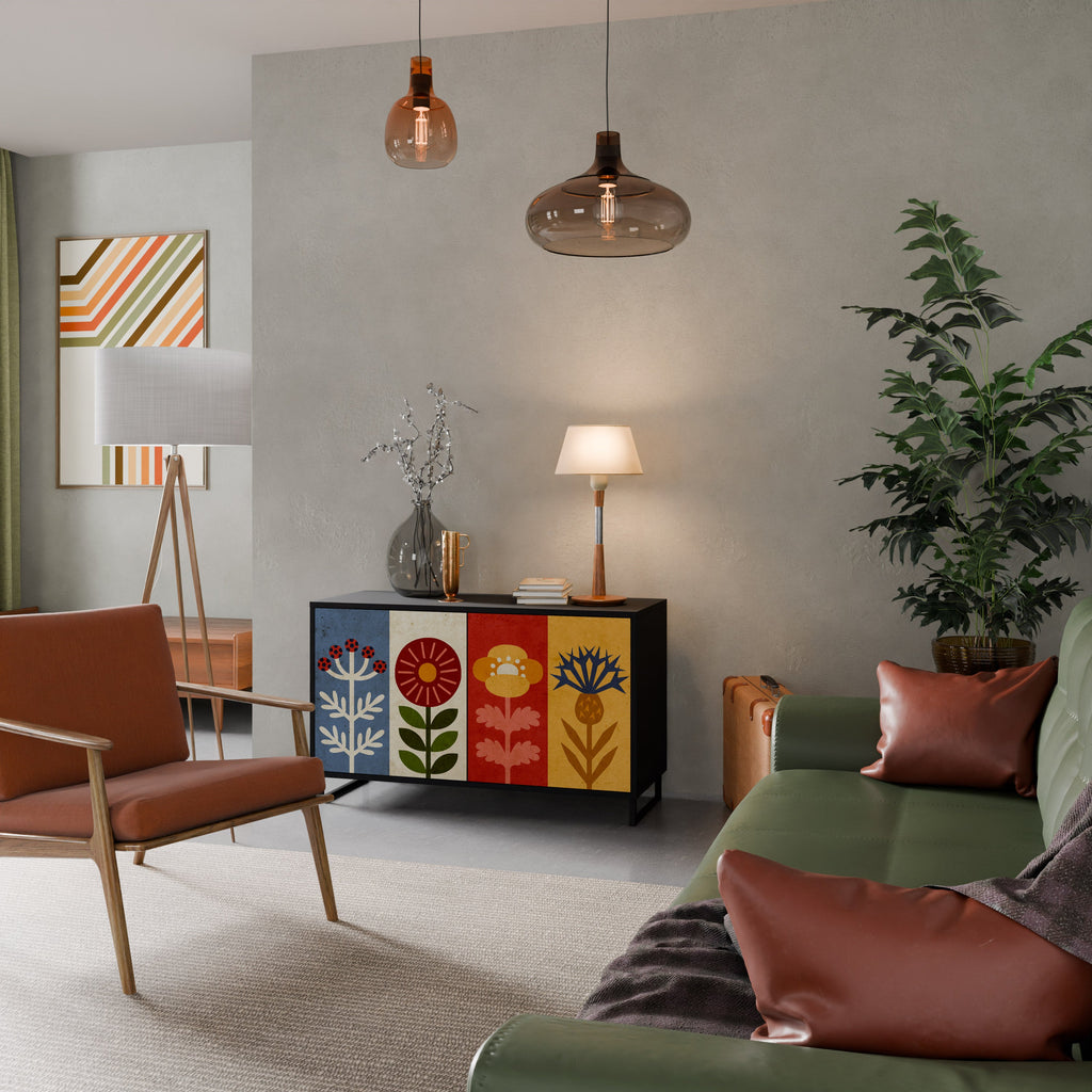 SCANDIC FLOWERET Aparador de 2 Portas em Acabamento Preto