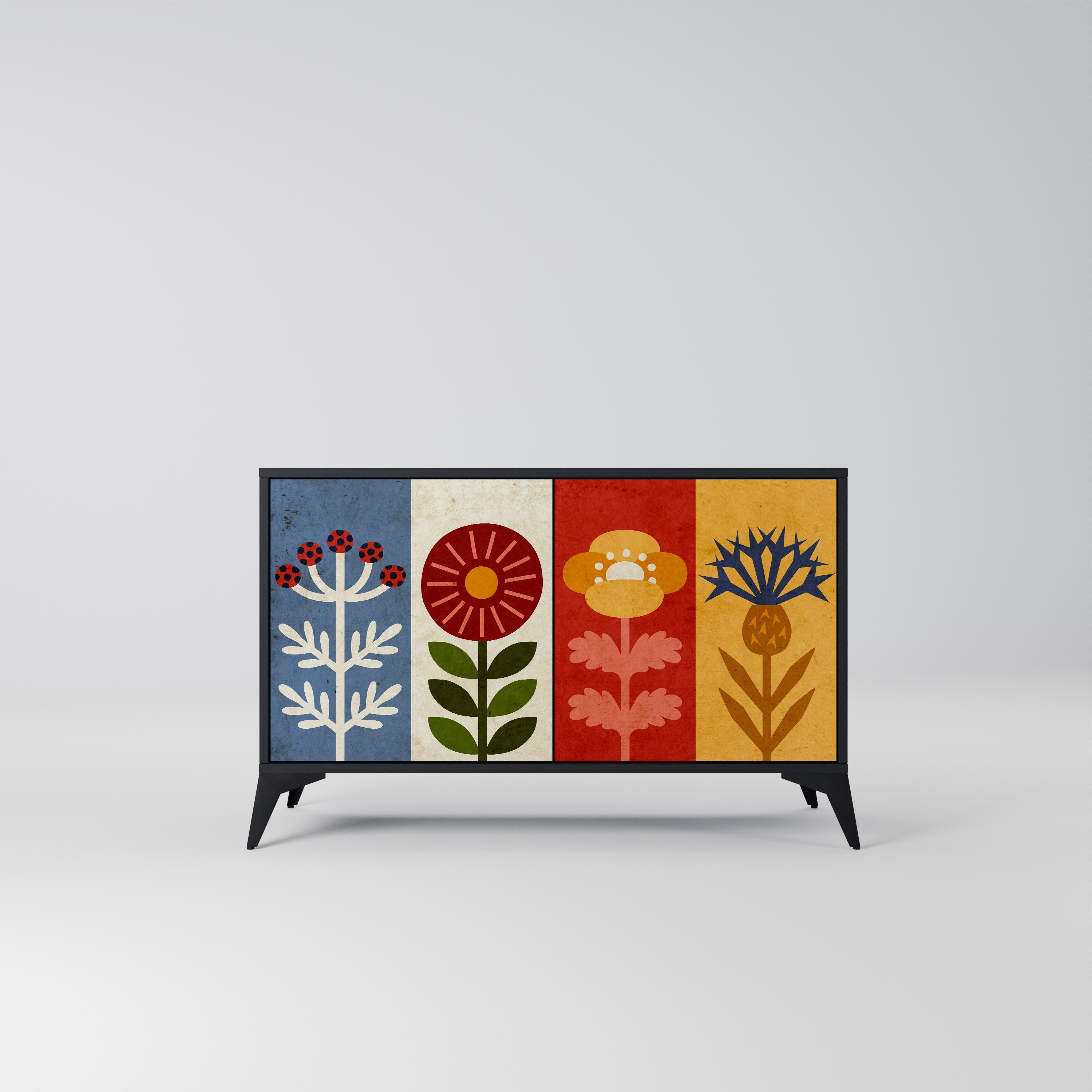 SCANDIC FLOWERET Aparador de 2 Portas em Acabamento Preto