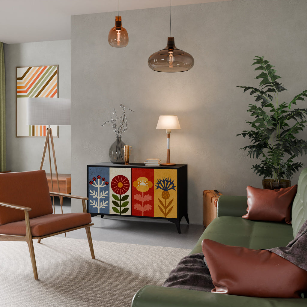 SCANDIC FLOWERET Aparador de 2 Portas em Acabamento Preto