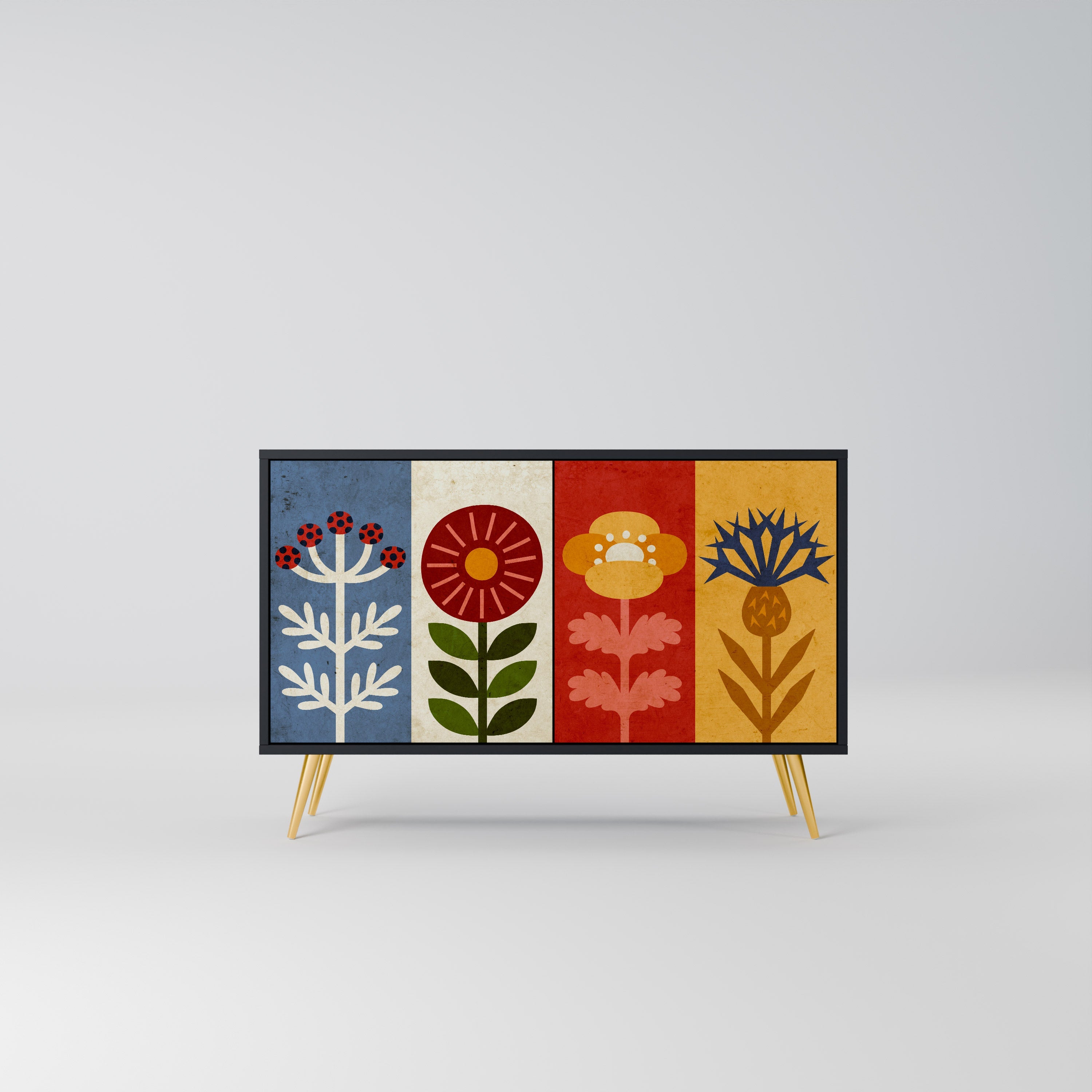 SCANDIC FLOWERET Aparador de 2 Portas em Acabamento Preto