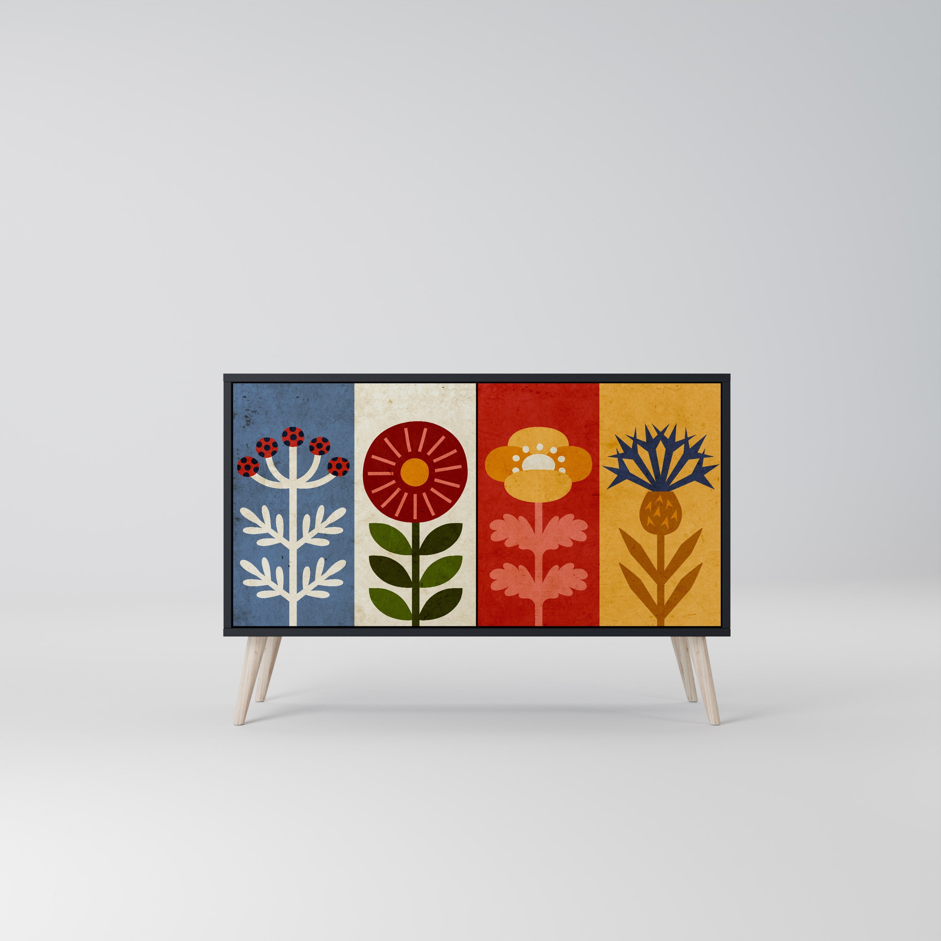 SCANDIC FLOWERET Aparador de 2 Portas em Acabamento Preto