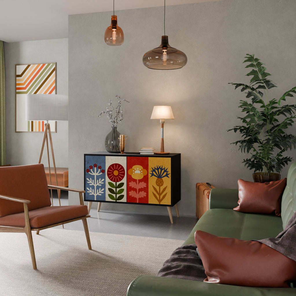 SCANDIC FLOWERET Aparador de 2 Portas em Acabamento Preto