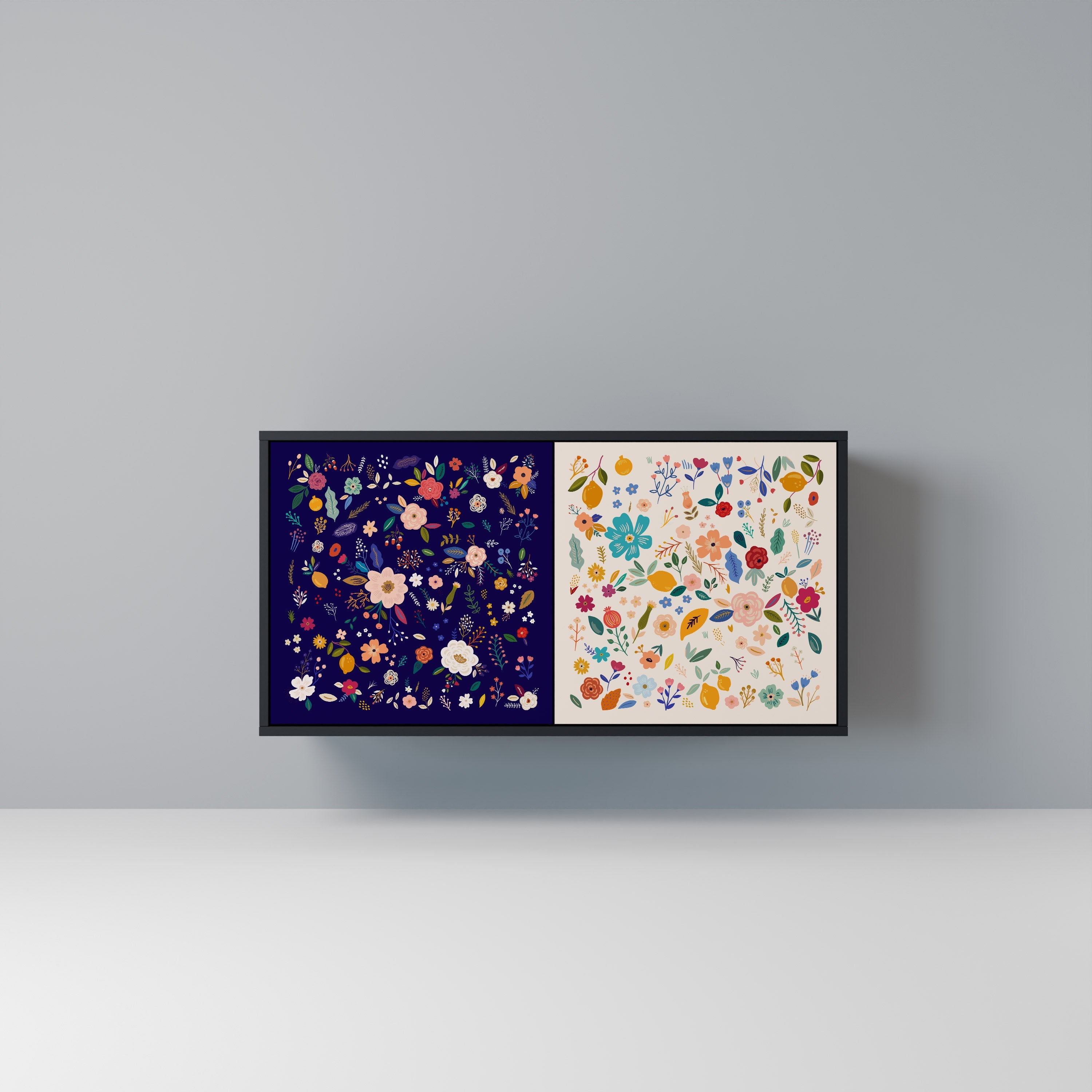 FLORAL COMBINATION Aparador de 2 Portas em Acabamento Preto